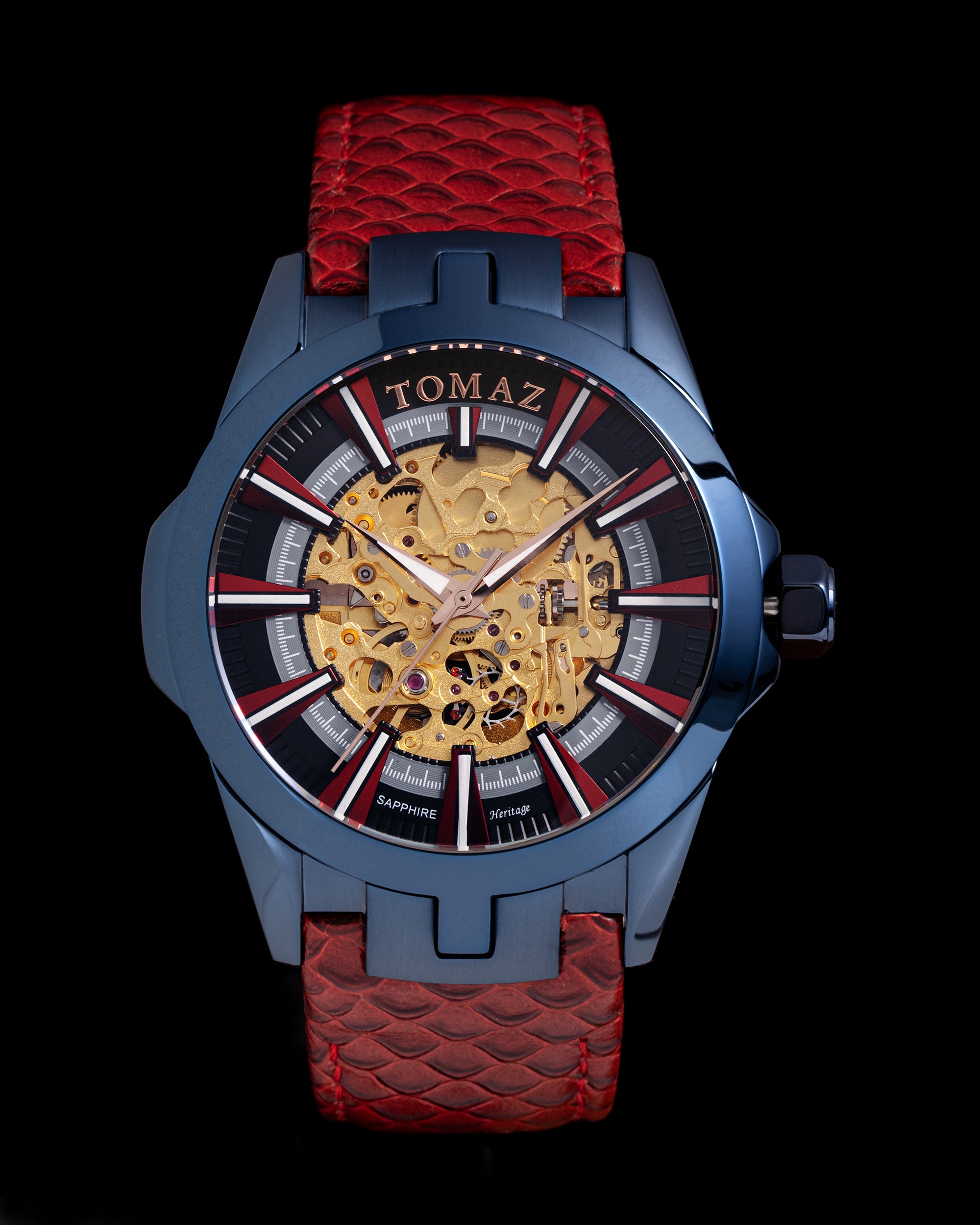 Skeletor TW003B-D2 (Black/Red) Red Salmon Leather Strap