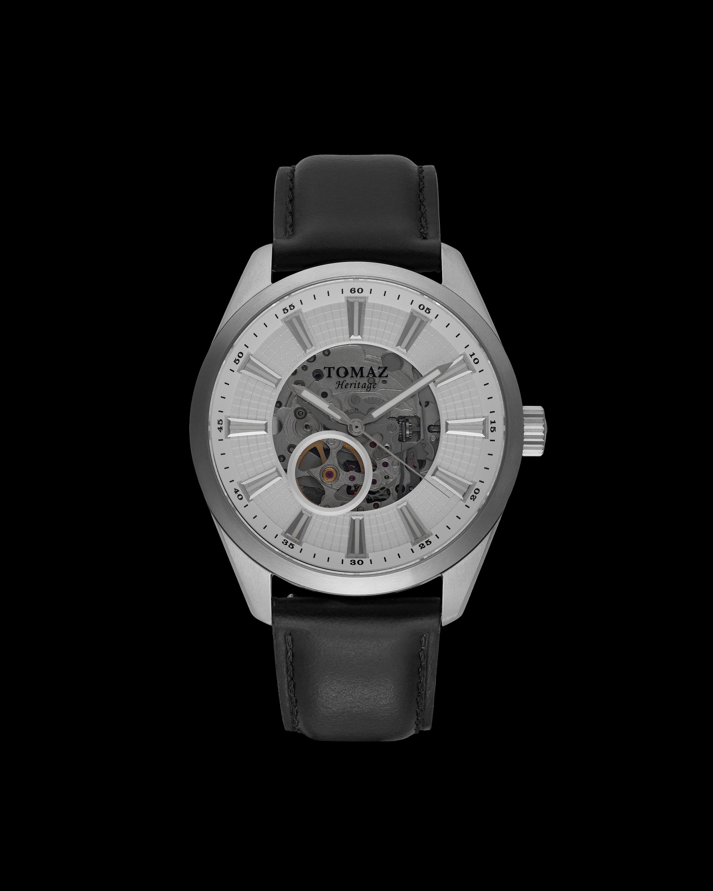 #color_silver/white + black leather strap