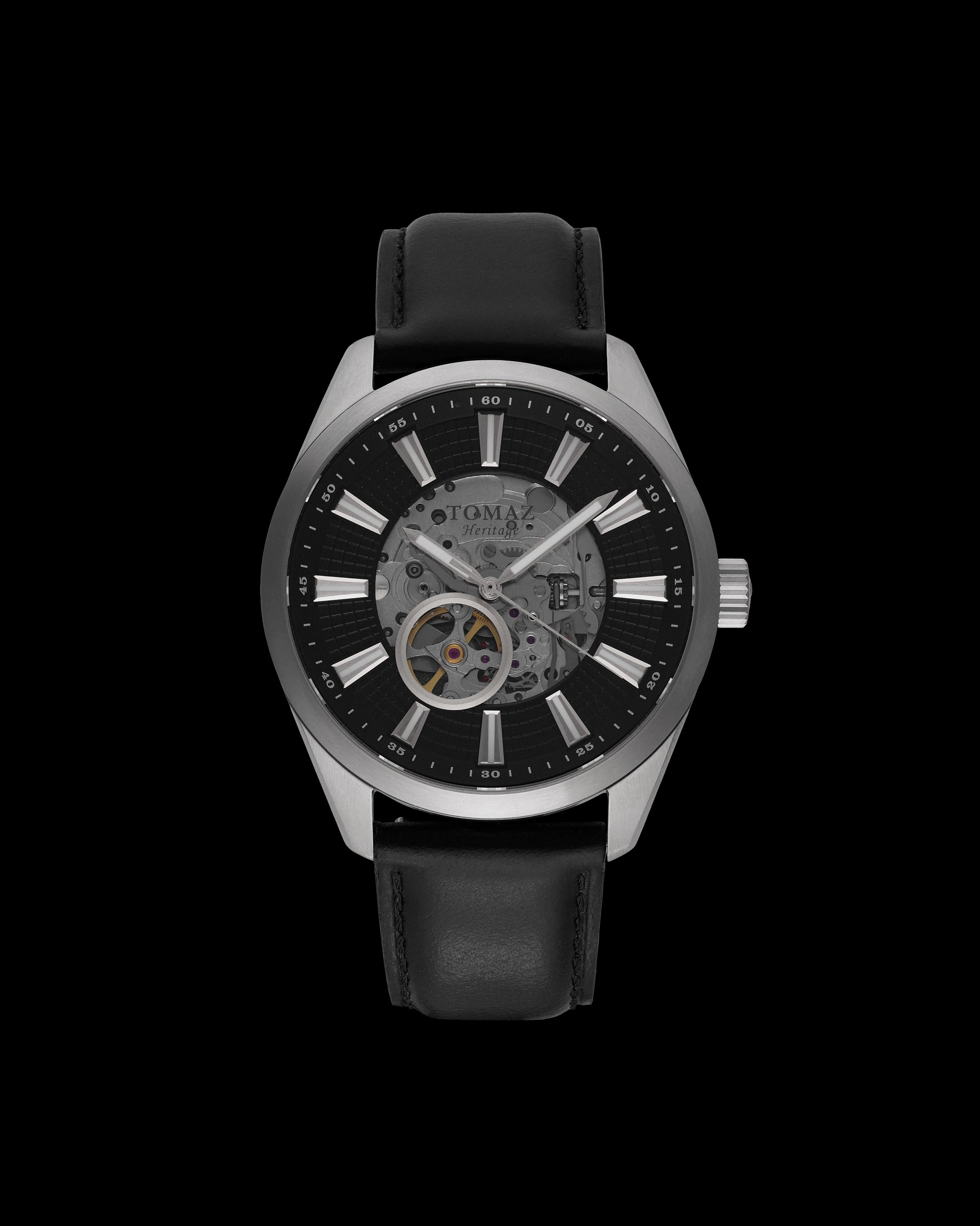#color_silver/black + black leather strap