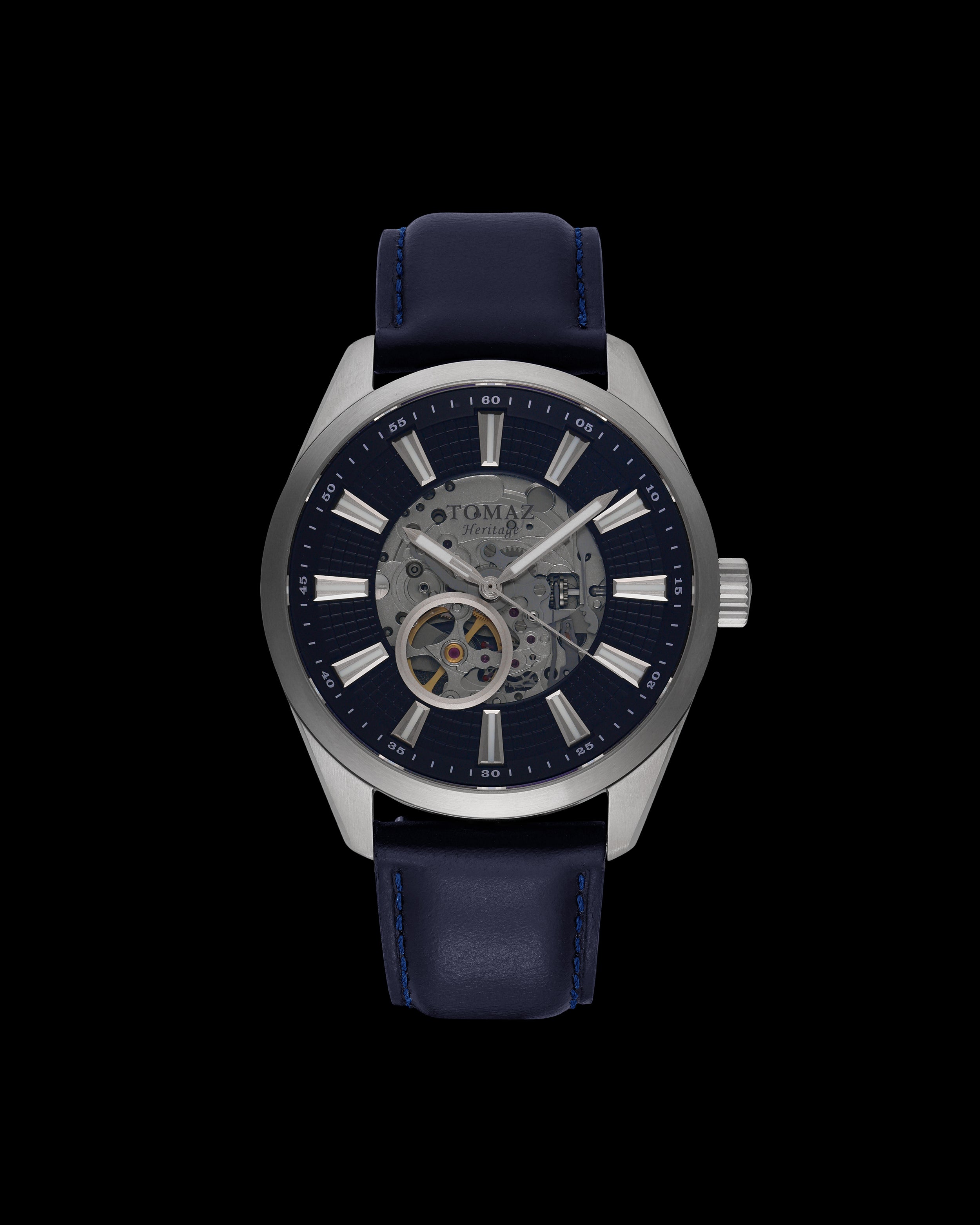 #color_silver/navy + navy leather strap