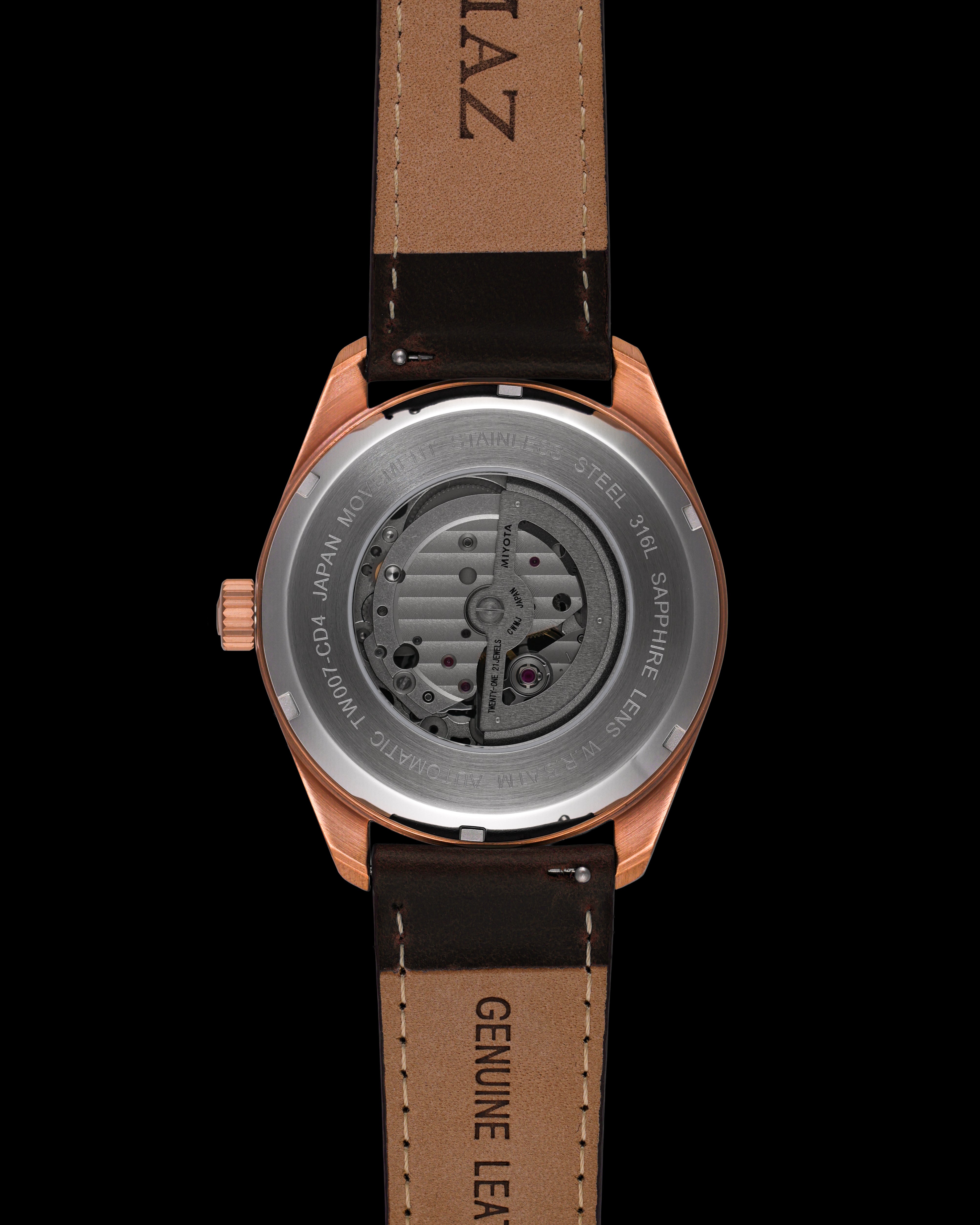 #color_rosegold/black + coffee leather strap