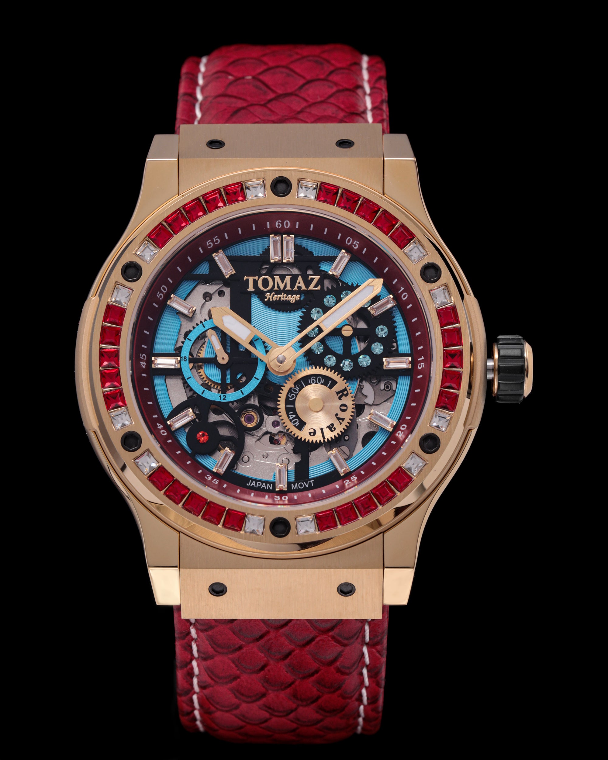 Royale TW014A-D1 (Emas/Merah) dengan Kristal Merah (Tali Kulit Salmon Merah)