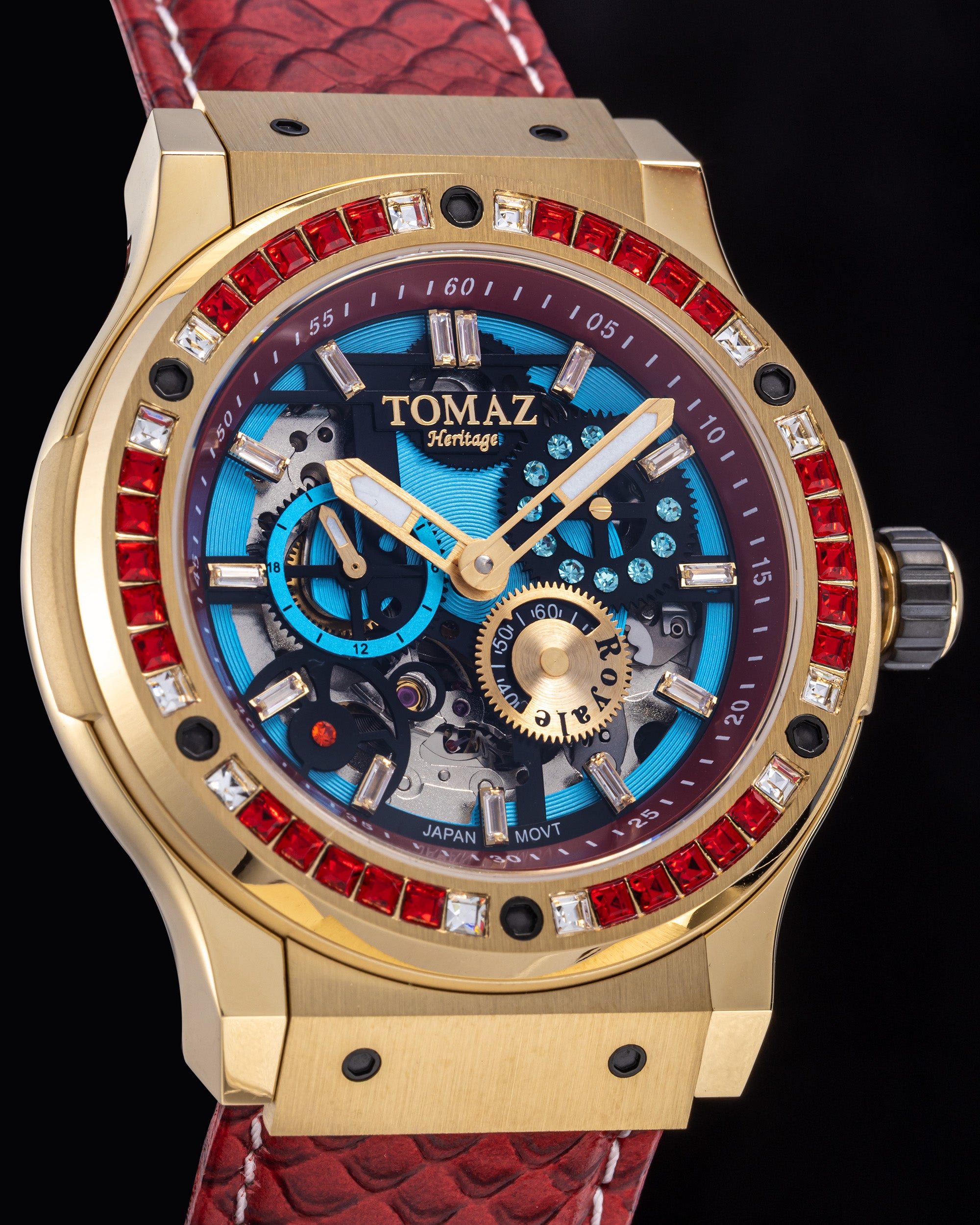 Royale TW014A-D1 (Emas/Merah) dengan Kristal Merah (Tali Kulit Salmon Merah)