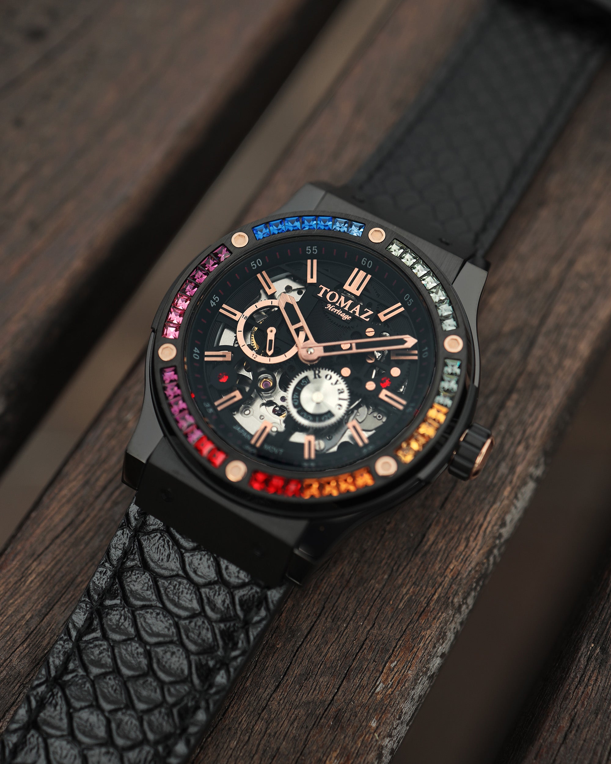 Tomaz Royale TW014B-D2 Crystal Watch – Salmon Leather Strap