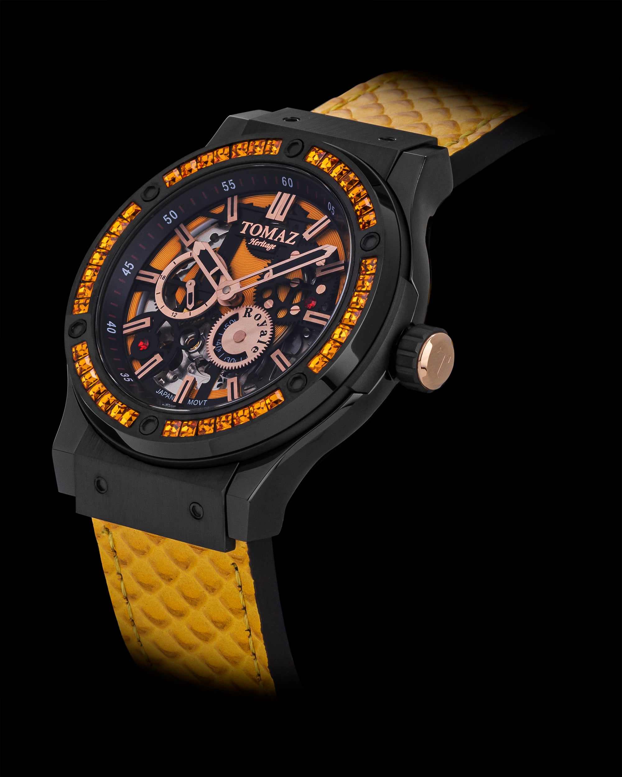 Royale TW014B-D6 (Black/Yellow) with Yellow Crystal (Yellow Salmon Leather Strap)