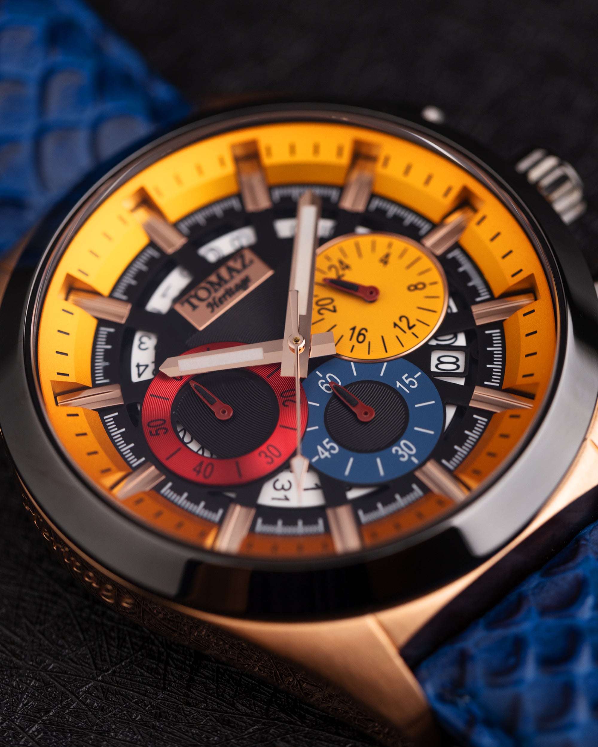 Romeo XXV TW025-D17 (Rosegold/Black/Yellow) Blue Salmon Leather Strap