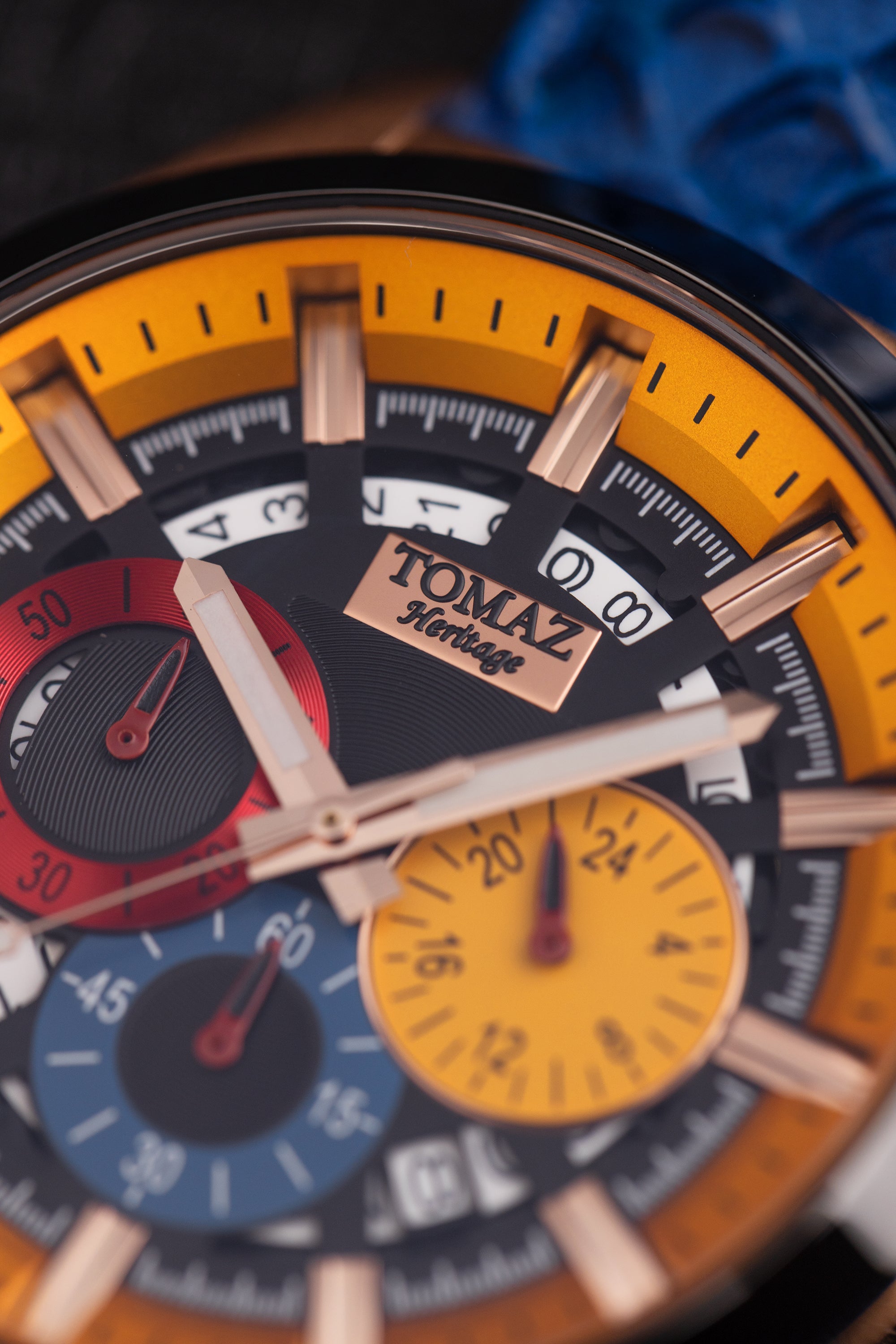 Romeo XXV TW025-D17 (Rosegold/Black/Yellow) Blue Salmon Leather Strap