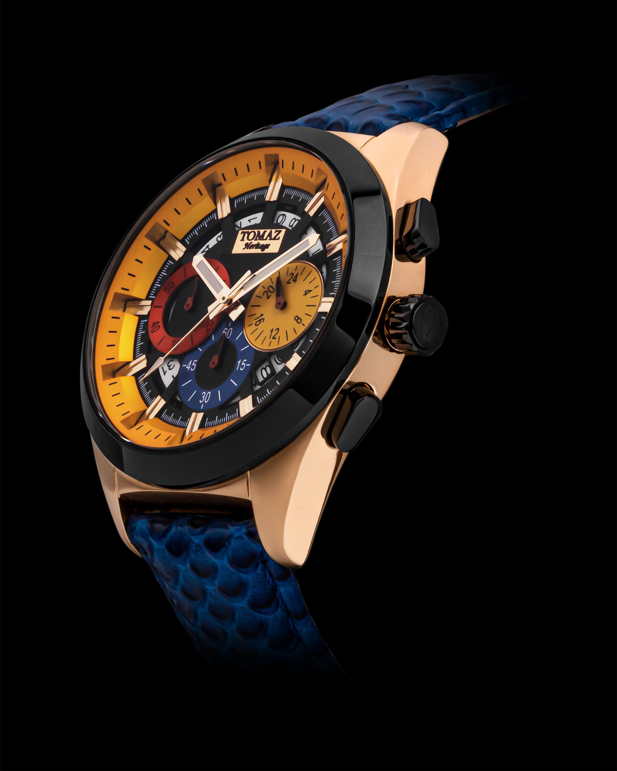 Romeo XXV TW025-D17 (Rosegold/Black/Yellow) Blue Salmon Leather Strap