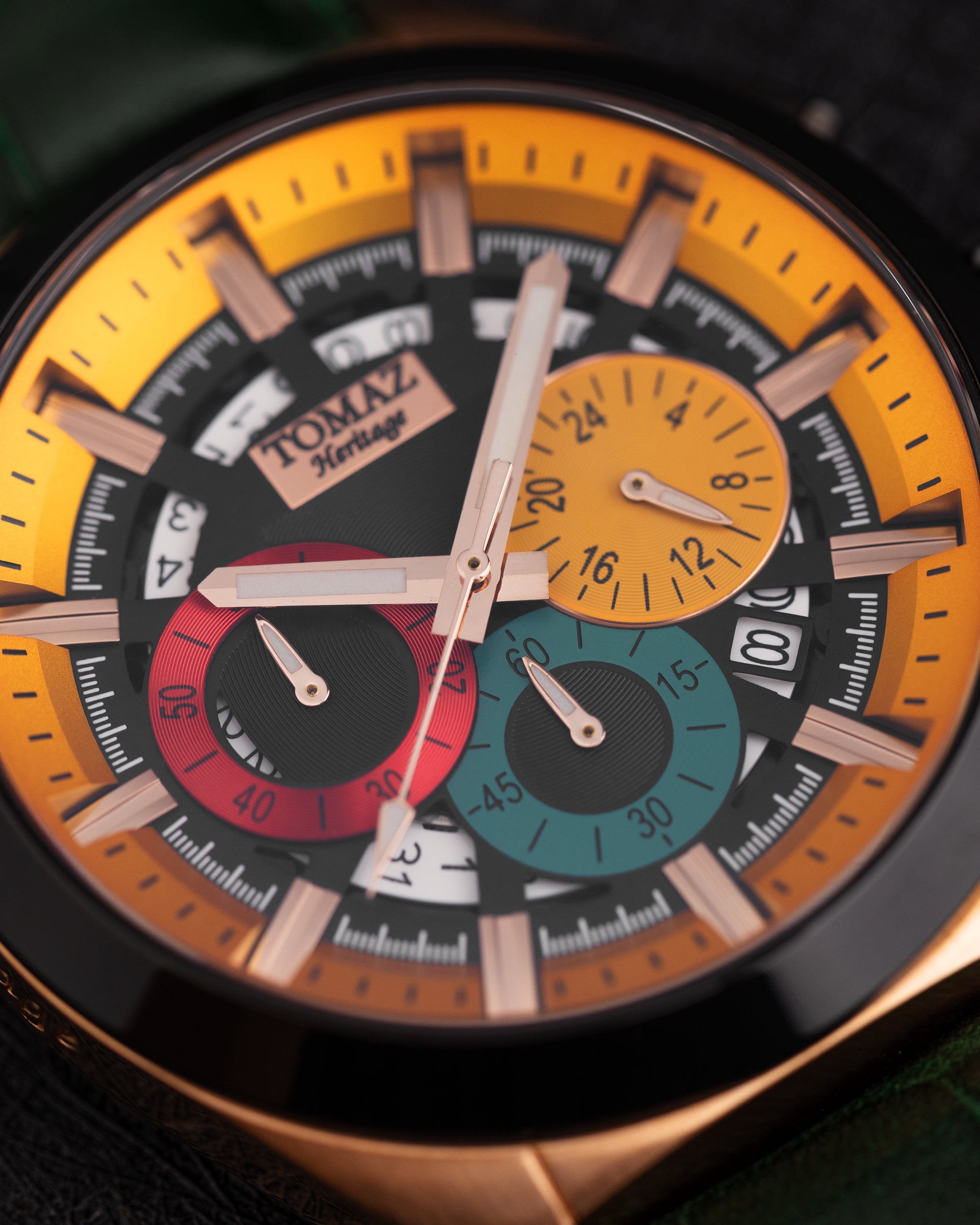 Romeo XXV TW025-D18 (Rosegold/Black/Yellow) Green Bamboo Leather Strap