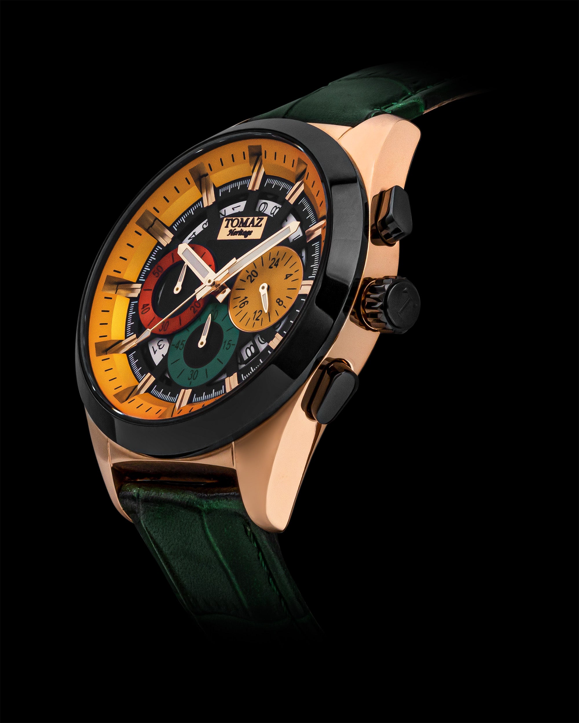 Romeo XXV TW025-D18 (Rosegold/Black/Yellow) Green Bamboo Leather Strap