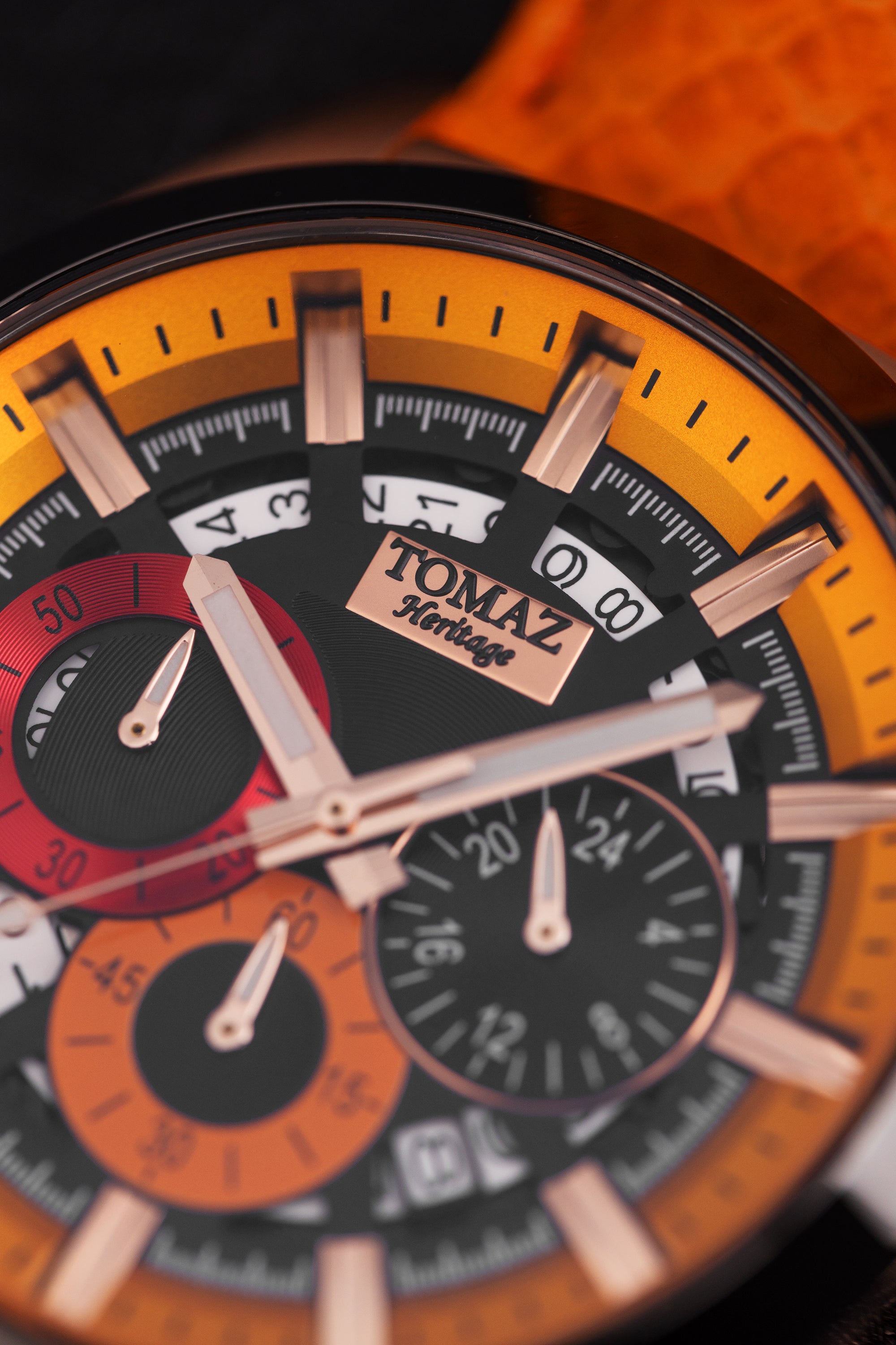Romeo XXV TW025-D19 (Rosegold/Black/Yellow) Orange Salmon Leather Strap