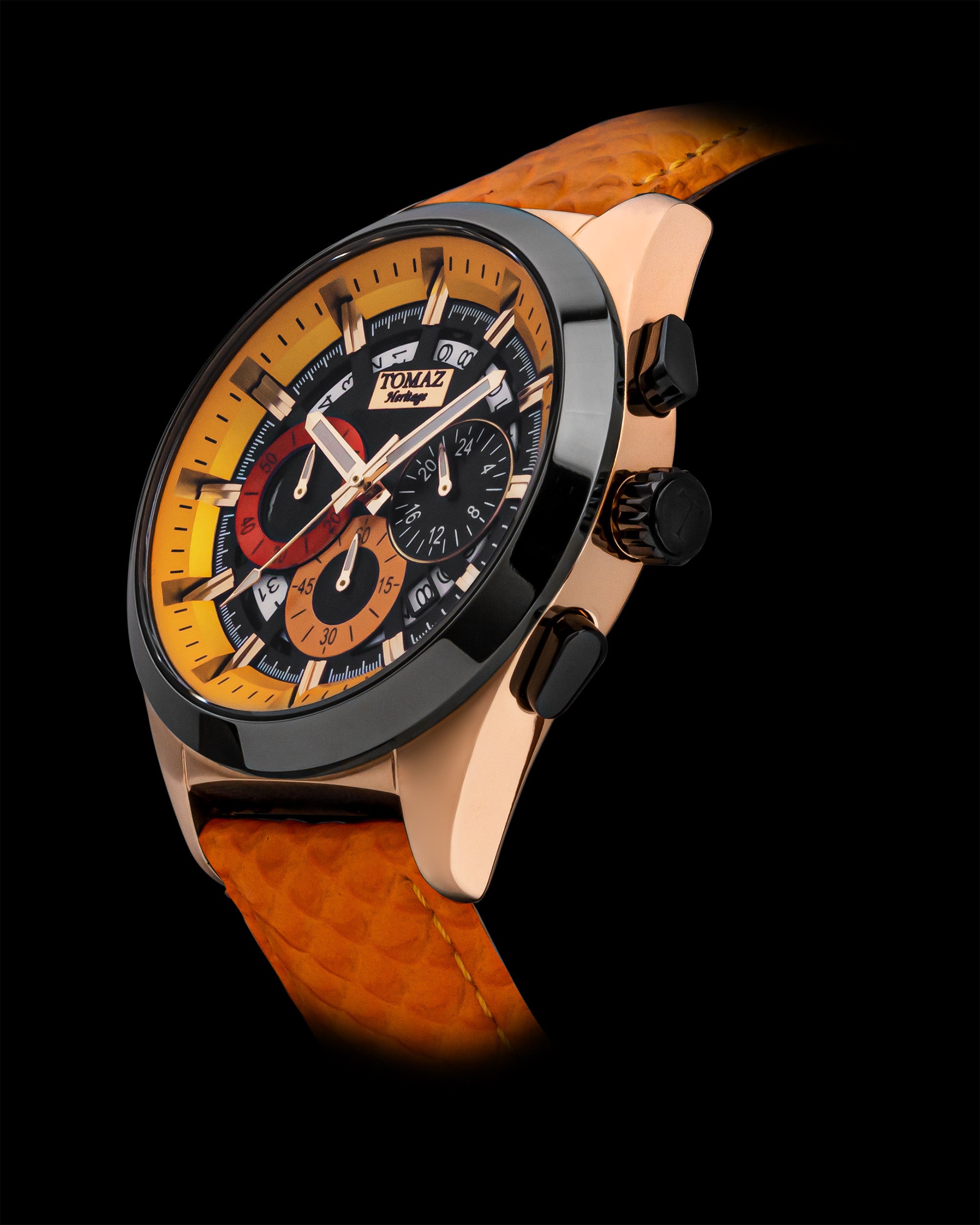 Romeo XXV TW025-D19 (Rosegold/Black/Yellow) Orange Salmon Leather Strap