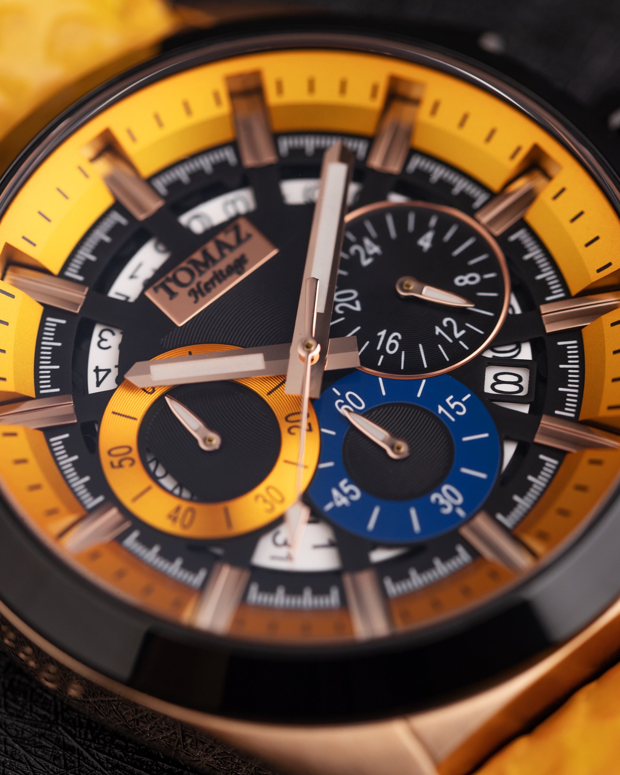 Romeo XXV TW025-D20 (Rosegold/Black/Yellow) Yellow Salmon Leather Strap