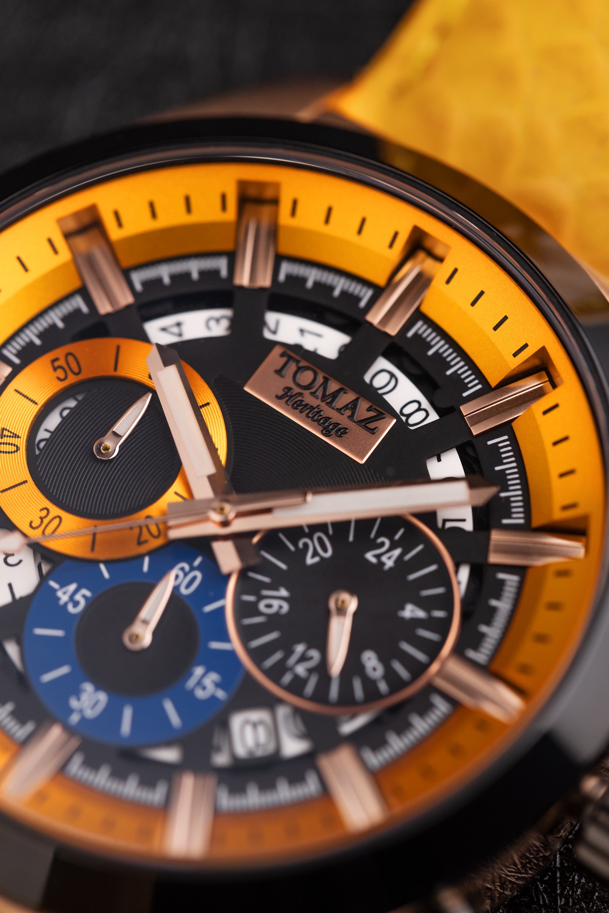 Romeo XXV TW025-D20 (Rosegold/Black/Yellow) Yellow Salmon Leather Strap