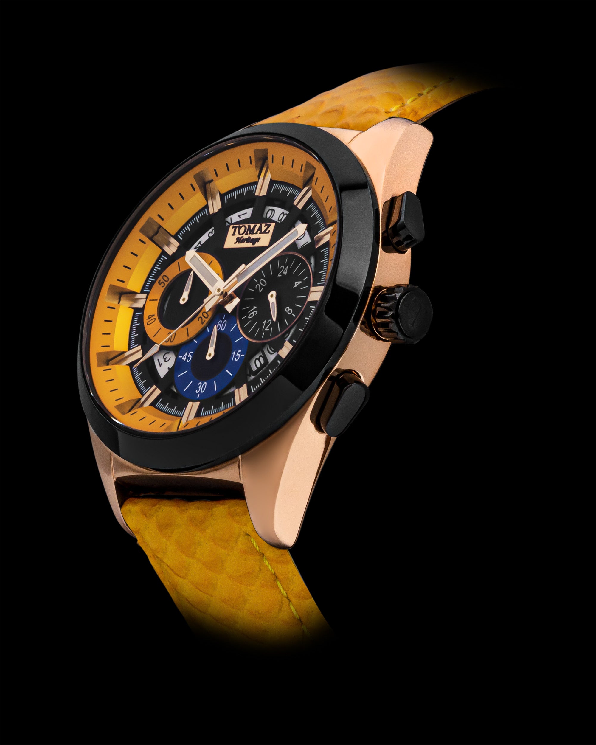 Romeo XXV TW025-D20 (Rosegold/Black/Yellow) Yellow Salmon Leather Strap