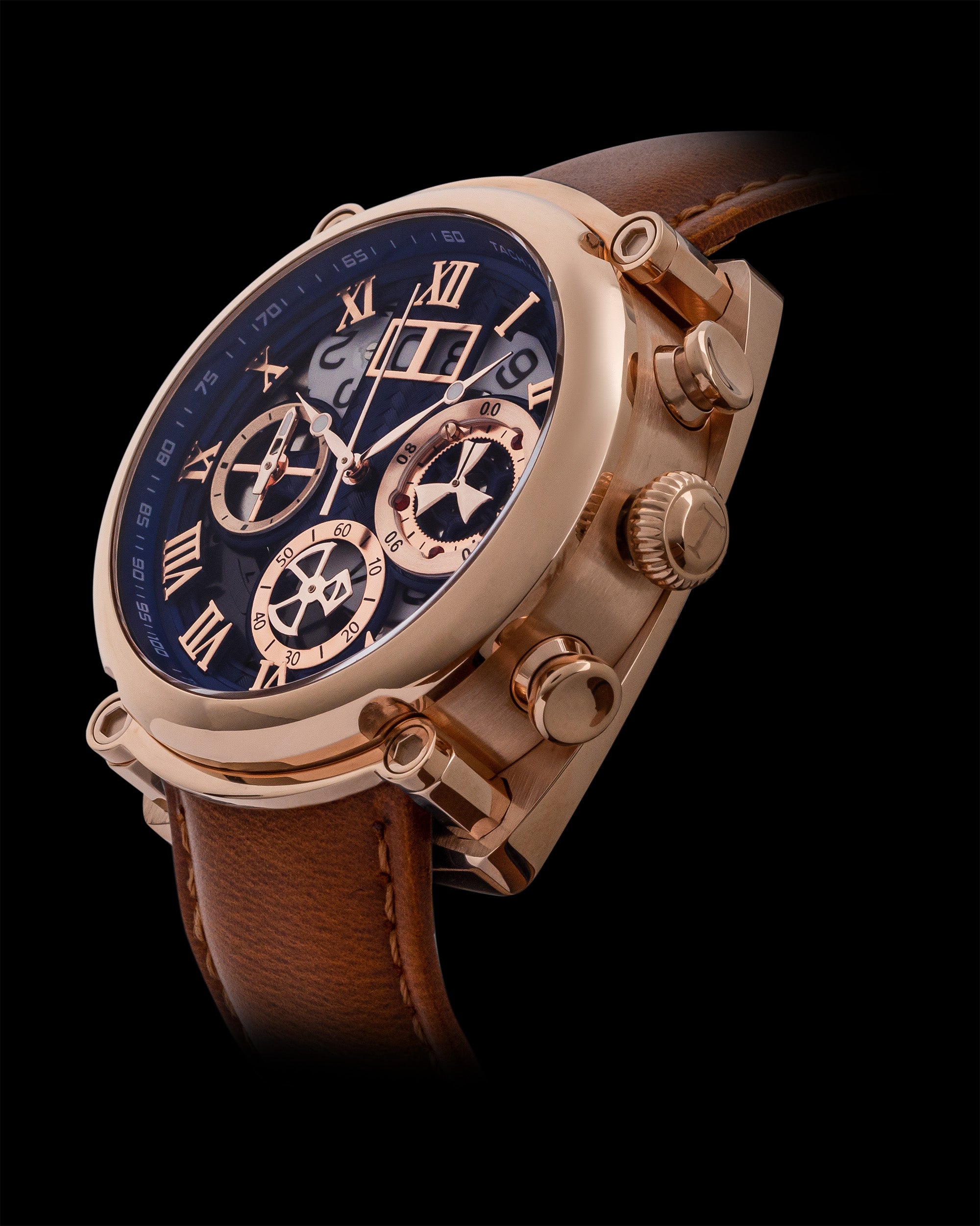 Xavier TW026-D3A (Rosegold/Biru) Tali Kulit Coklat
