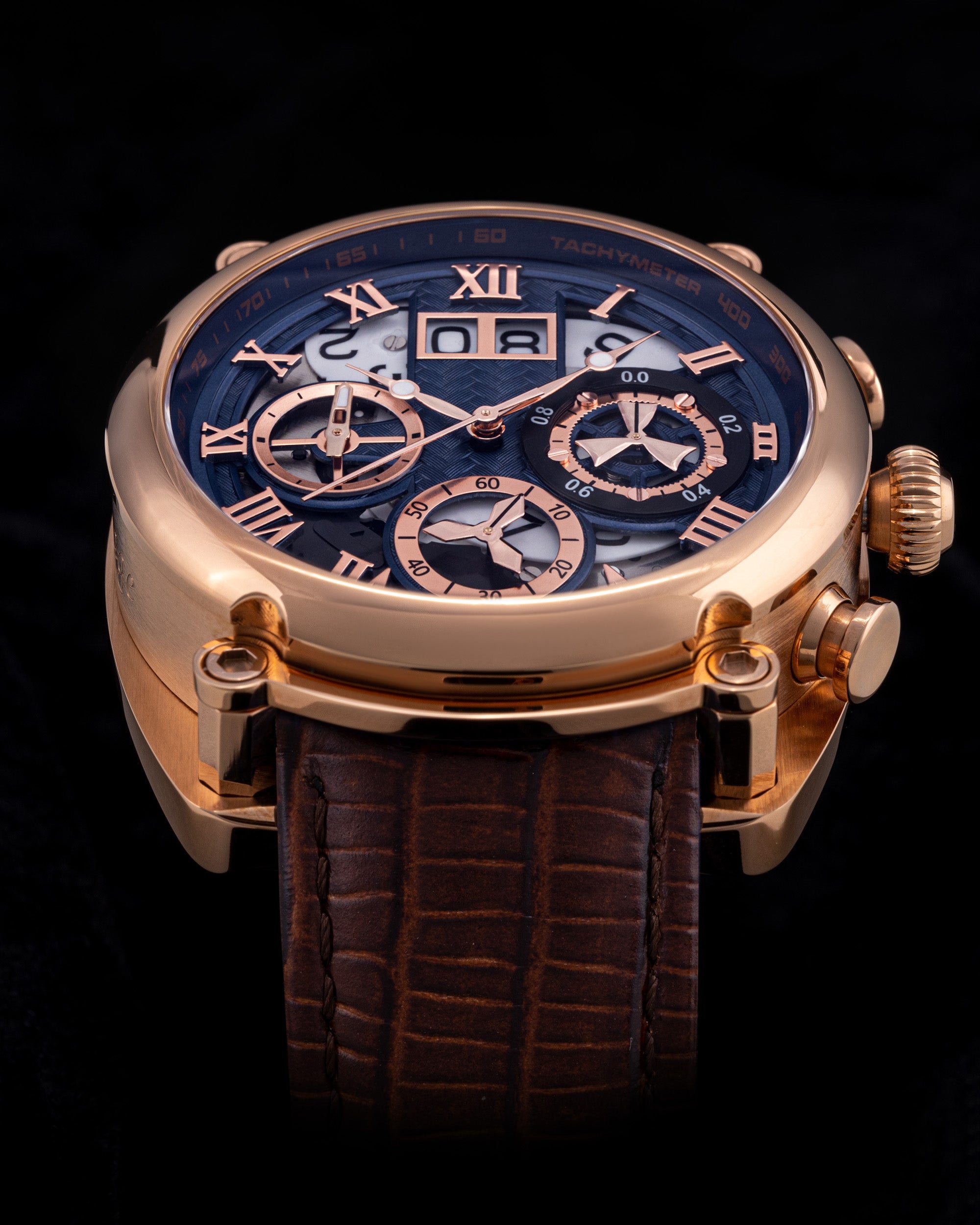 Xavier TW026-D3 (Rosegold/Blue) Coffee Armadillo Leather Strap