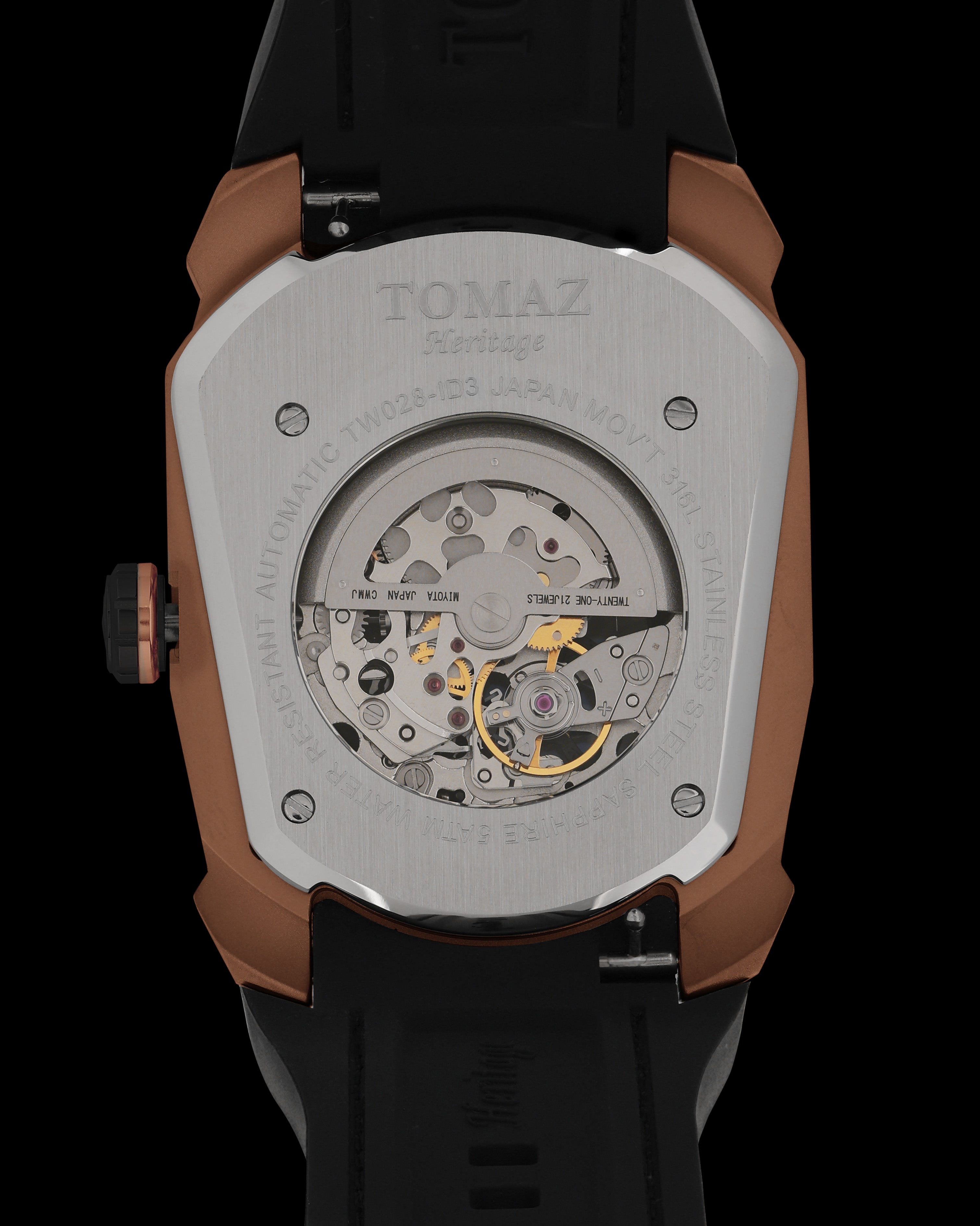 GT Dragon/Tiger TW028-ID3 (Rosegold/Hitam) dengan Tali Kulit Getah Hitam