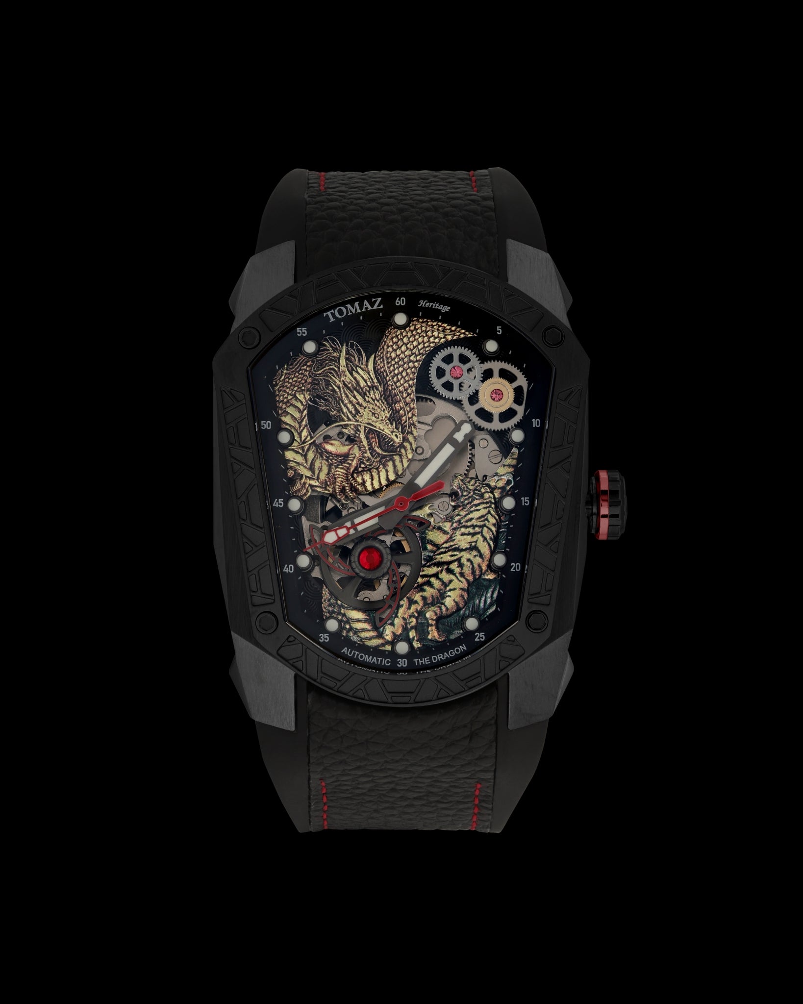GT Dragon/Tiger TW028-ID5 (Hitam/Emas) dengan Tali Kulit Getah Hitam