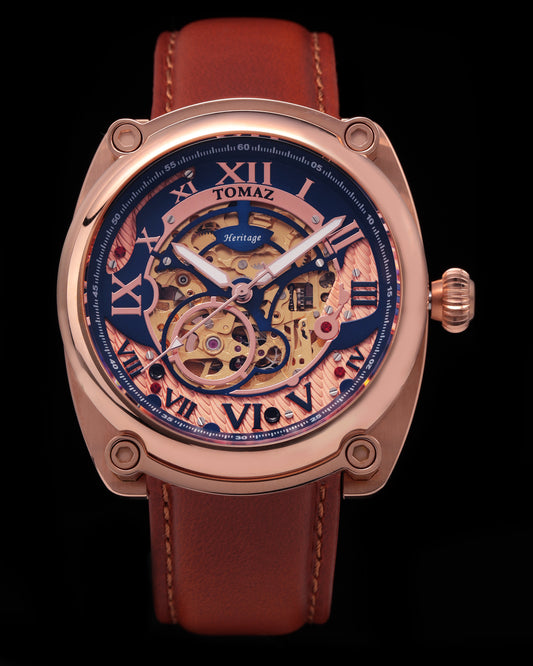 Xavier Automatic TW030-D12 (Rosegold/Blue) Brown Leather Strap