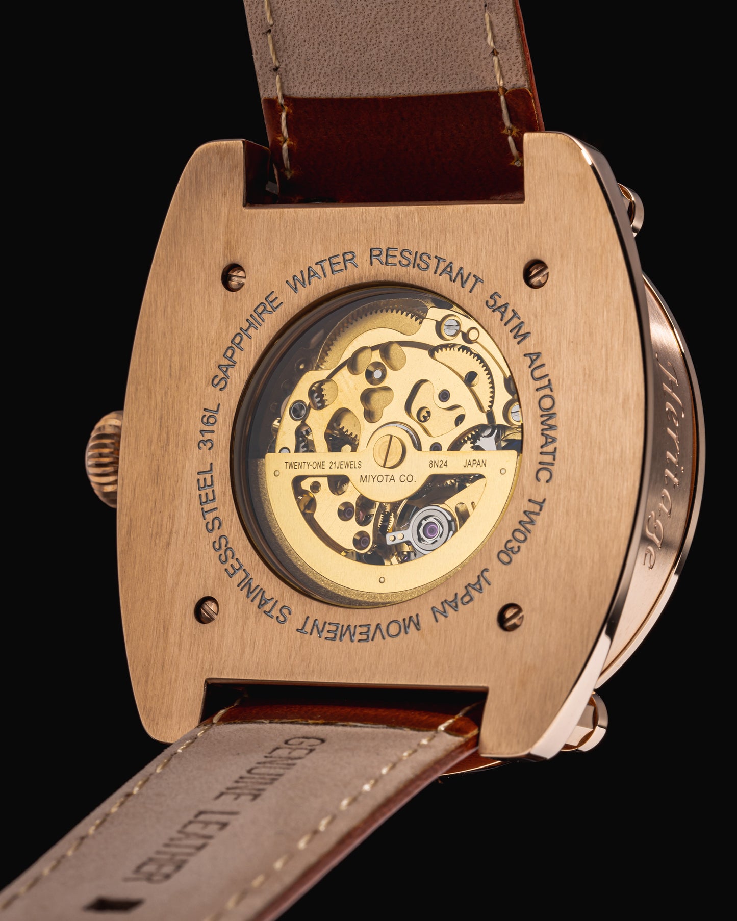 Xavier Automatic TW030-D12 (Rosegold/Blue) Brown Leather Strap