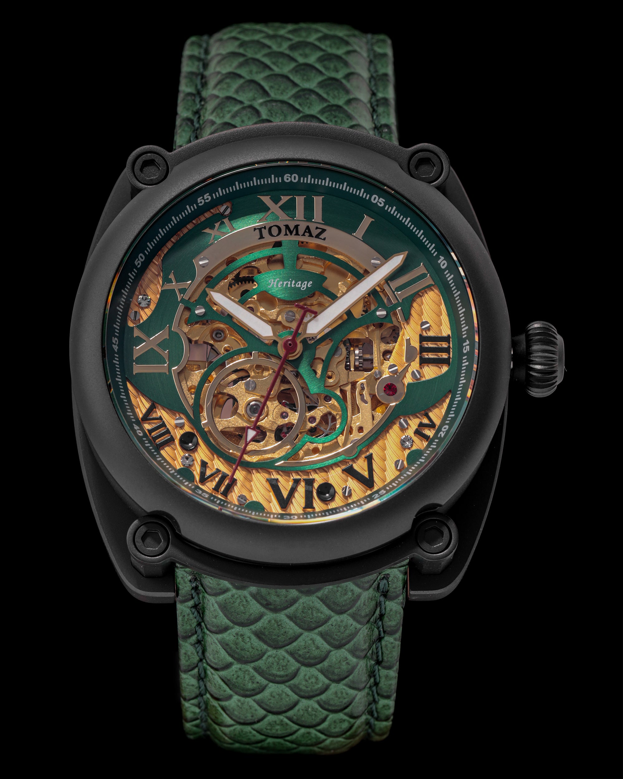Xavier Automatic TW030-D16 (Black/Green) Green Salmon Leather Strap