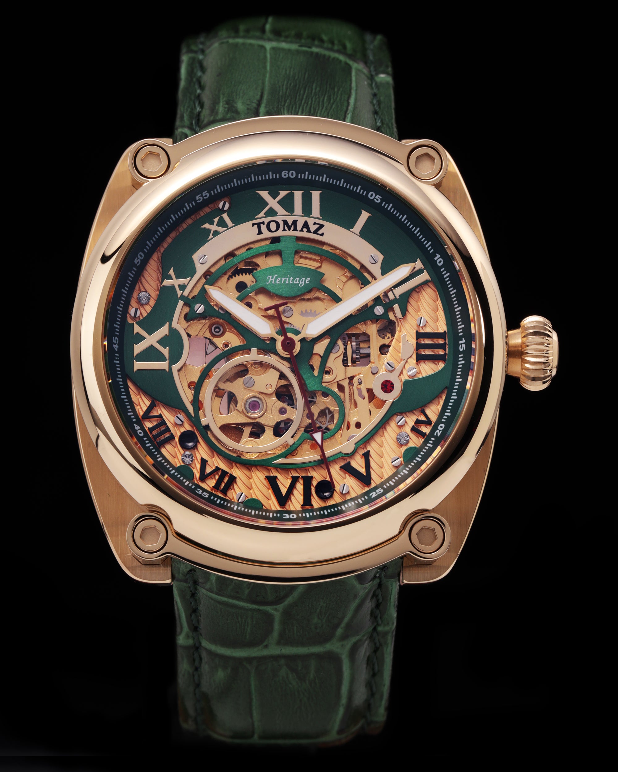 Xavier Automatic TW030-D19 (Gold/Green) Green Bamboo Leather Strap