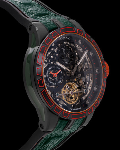 TW051-D8 (Black/Orange) with Green/Orange Lychee with Silicone Strap