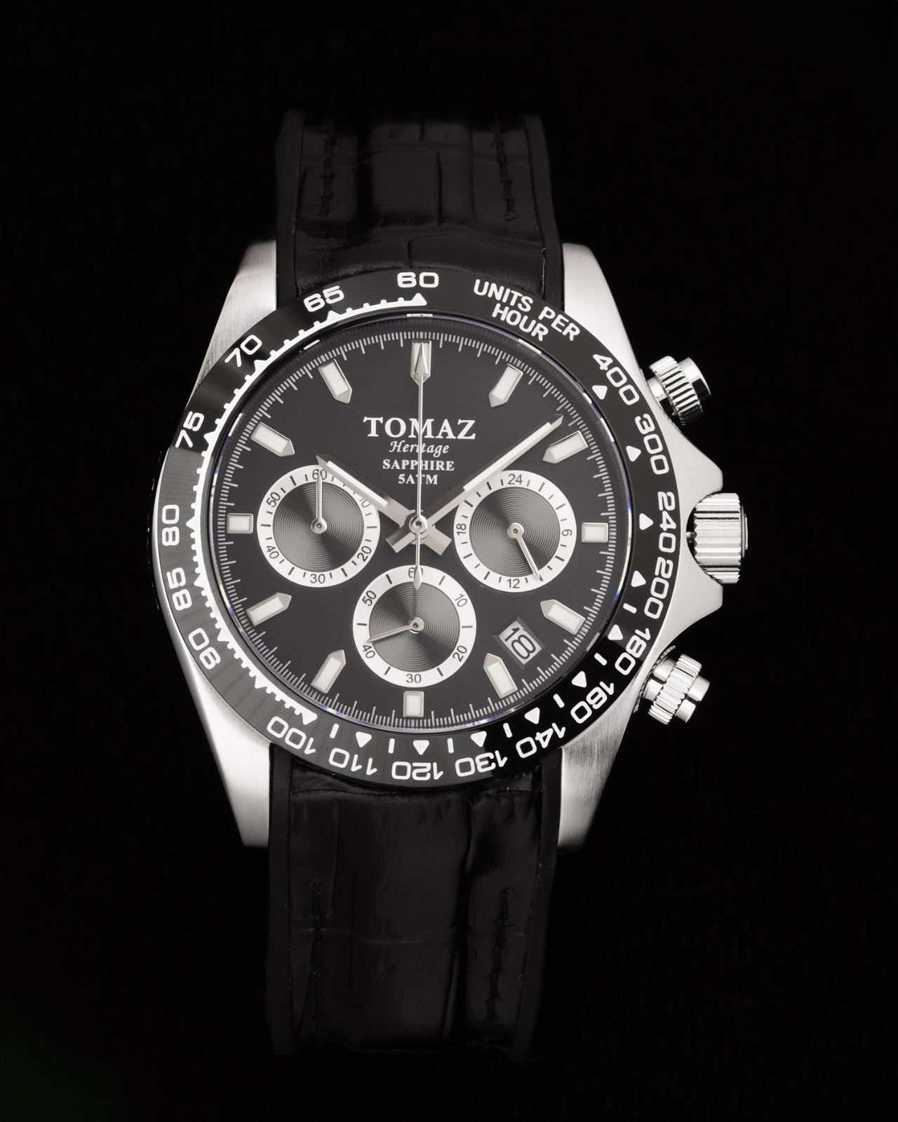 Jam Tangan Lelaki Tomaz GR02-AD17 (Perak/Hitam) dengan Tali Kulit Hitam