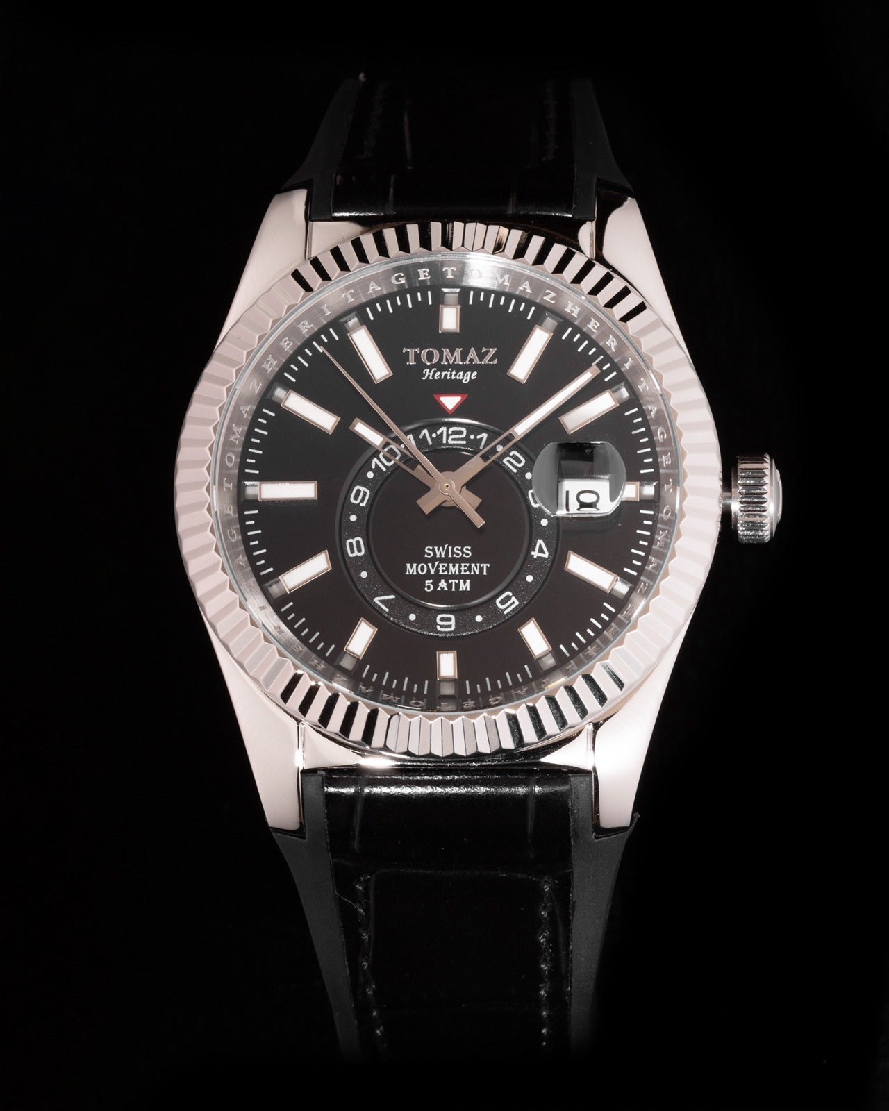 Jam Tangan Lelaki Tomaz G4M-AD1 (Perak/Hitam) Tali Kulit Getah Hitam