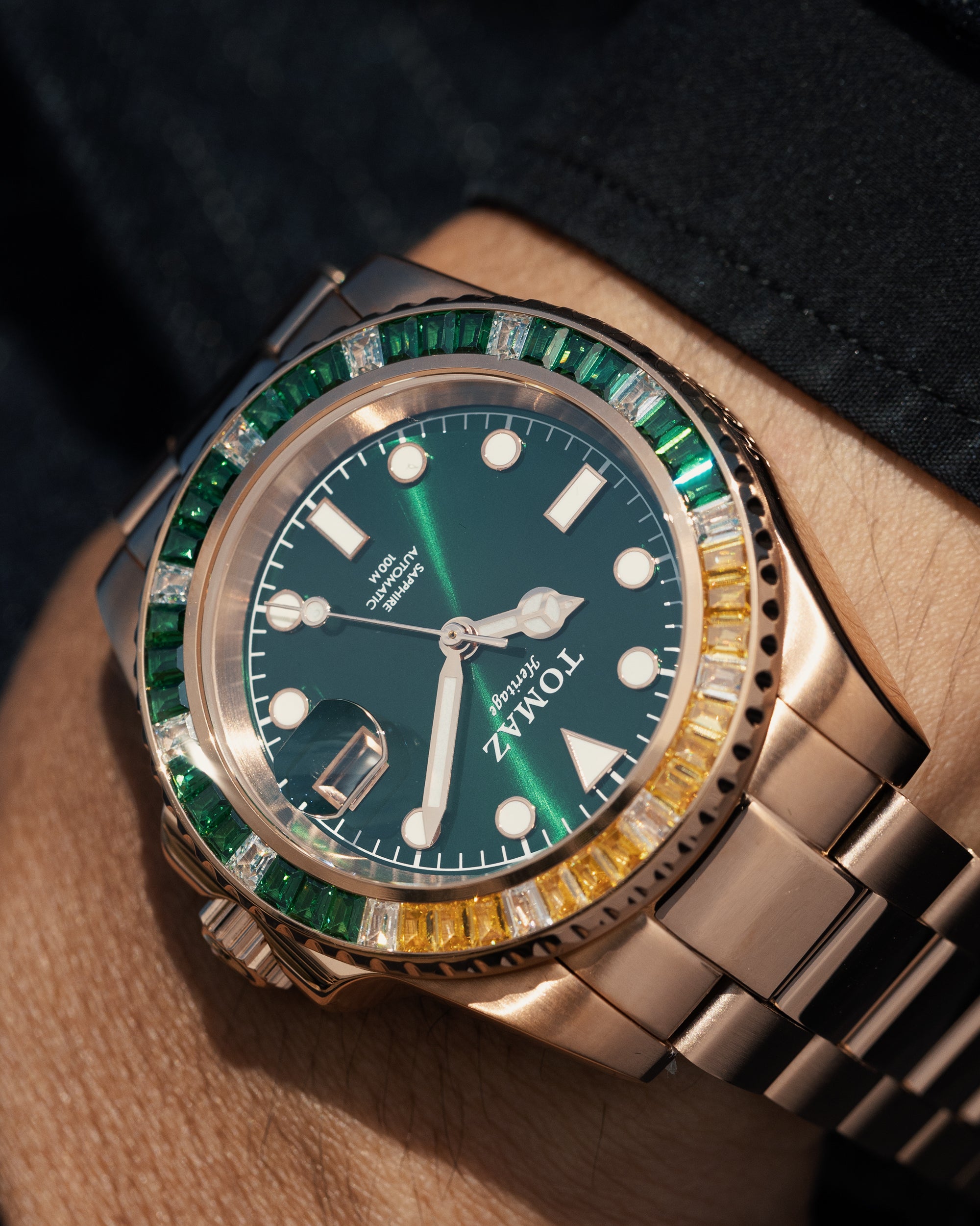 Tomaz Men's Watch GR01BS-D14 (Rosegold) with Green Yellow White (Rosegold Stainless Steel)