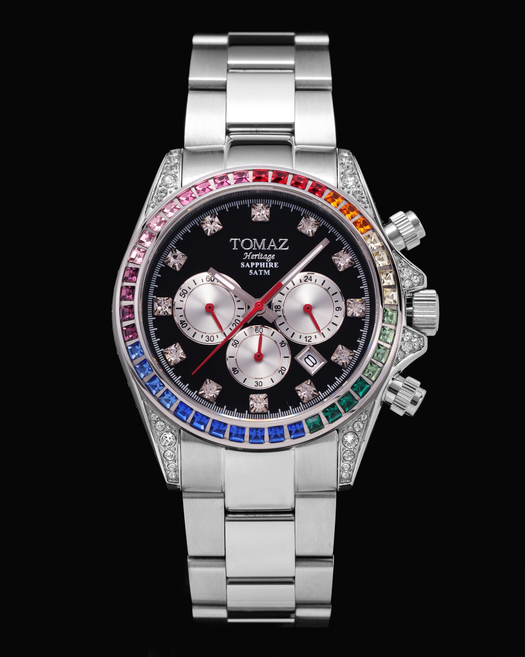 Jam Tangan Wanita Tomaz GR02L-D3 (PERAK/Hitam) dengan Rainbow Swarovski (Keluli Tahan Karat Perak)