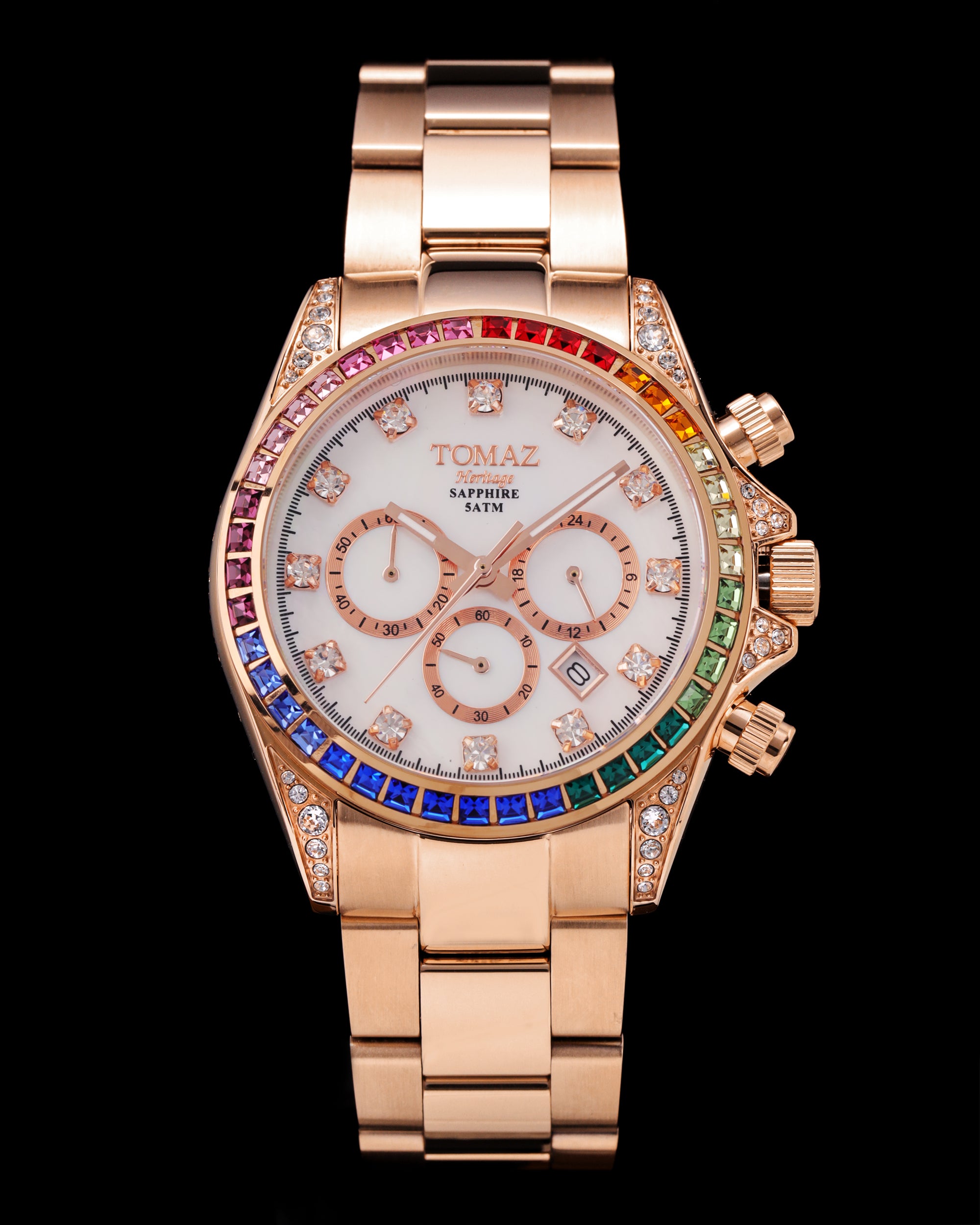 Jam Tangan Tomaz Ladies GR02L-D5 (Rosegold/Putih) dengan Rainbow Swarovski (Rosegold Stainless Steel0