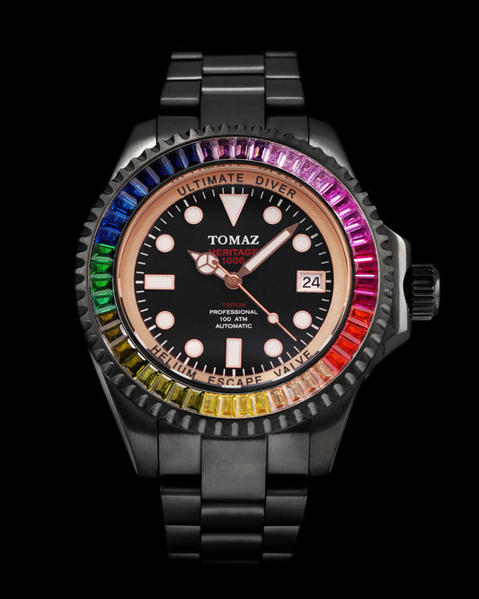 Ultimate Diver GR06-D10 (Black) with Rainbow Swarovski (Black Stainless Steel)