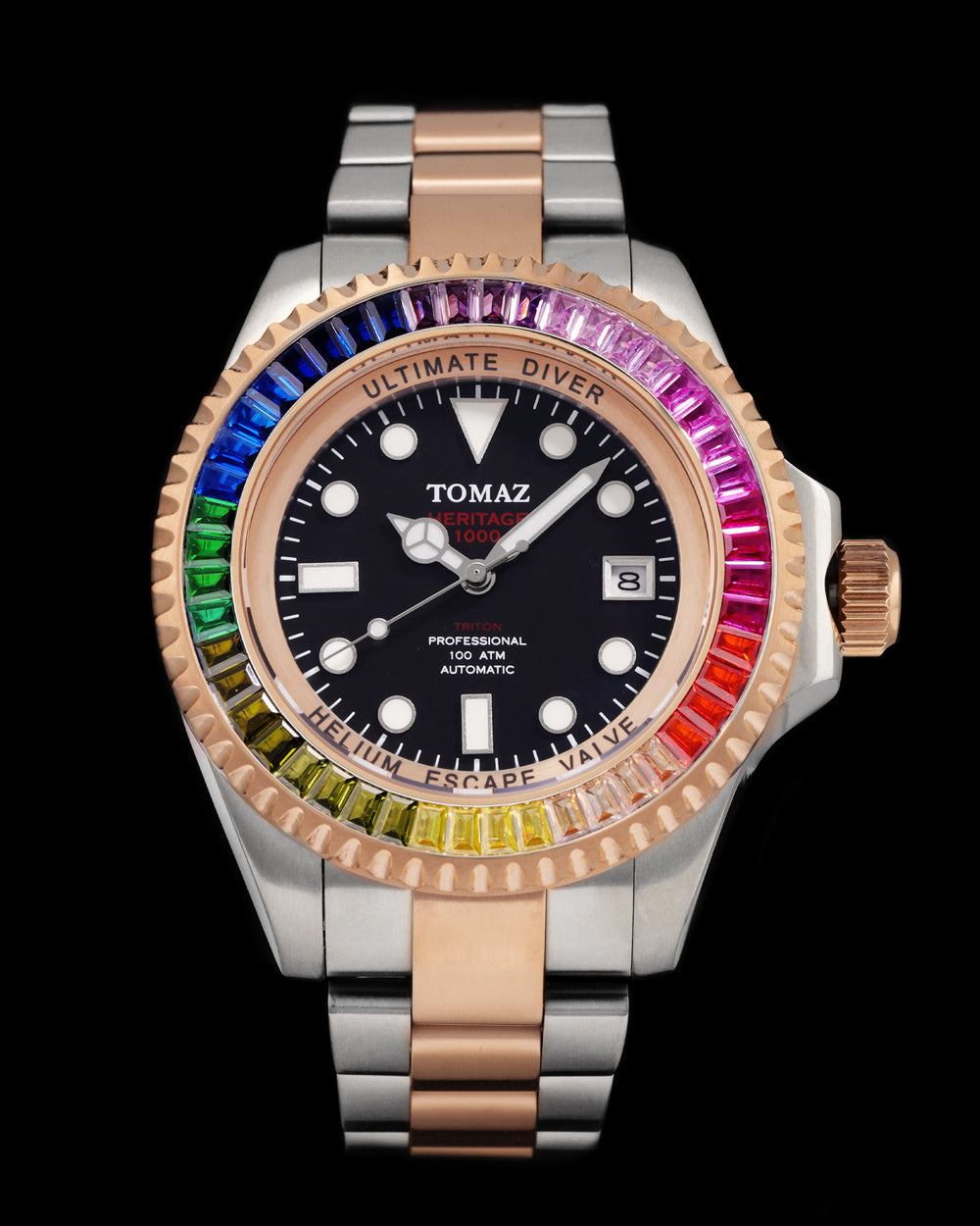 Ultimate Diver GR06-D5 (Silver/Black) with Rainbow Swarovski ( Silver & Rosegold Stainless Steel)