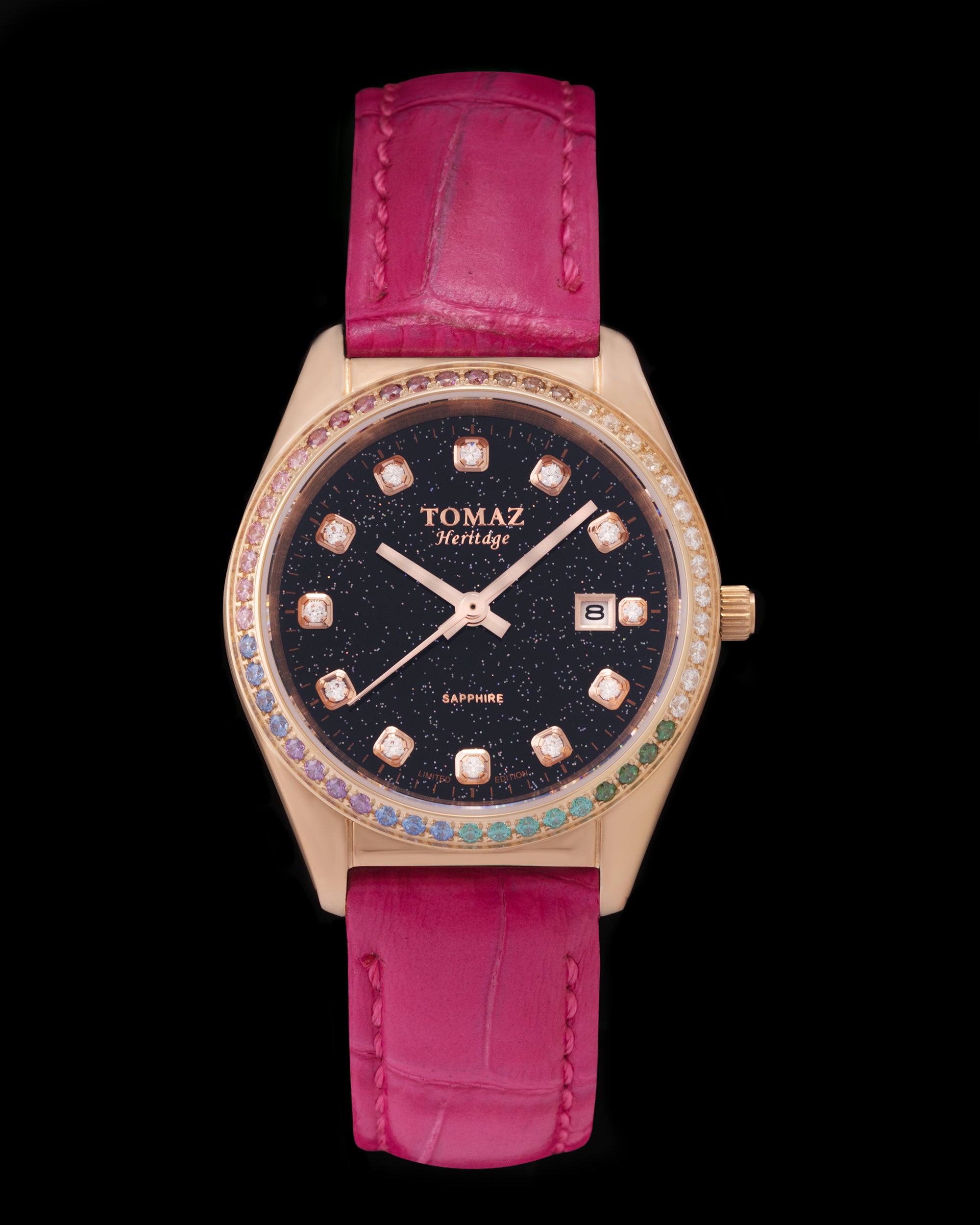 Tomaz Ladies Watch TQ017L-D11 Stardust (Rose Gold/Black) with Rainbow (Pink Bamboo Leather Strap)