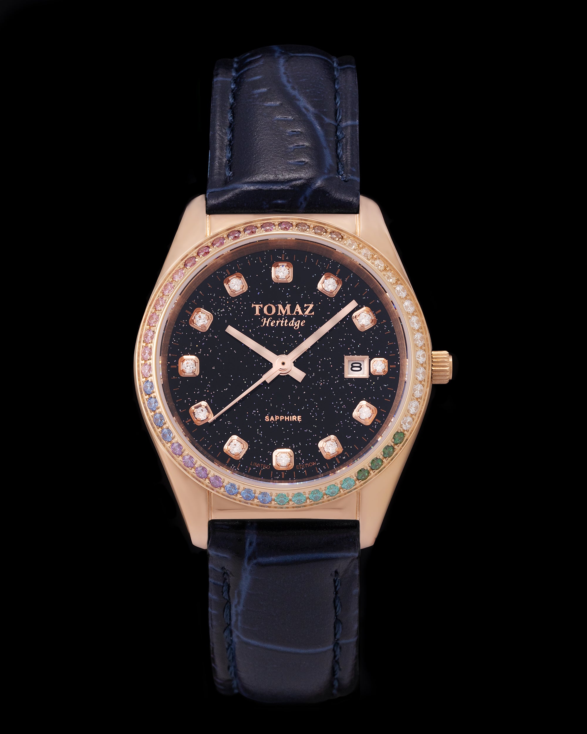 Tomaz Ladies Watch TQ017L-D15 Stardust (Rose Gold/Black) with Crystal (Navy Bamboo Leather Strap)