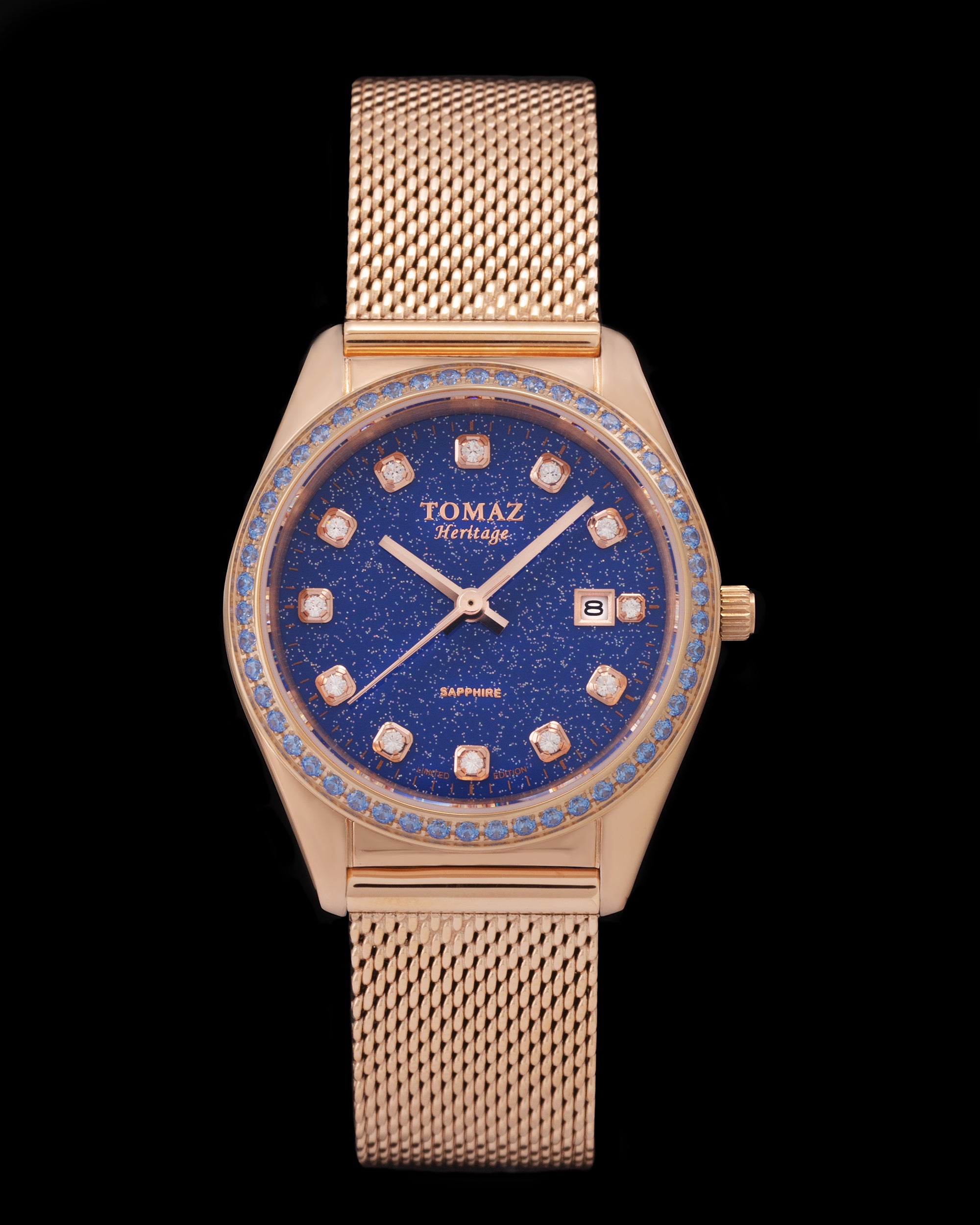 Tomaz Ladies Watch TQ017L-D38 Stardust (Rose Gold/Blue) with Blue Crystal (Rose Gold Mesh Strap)