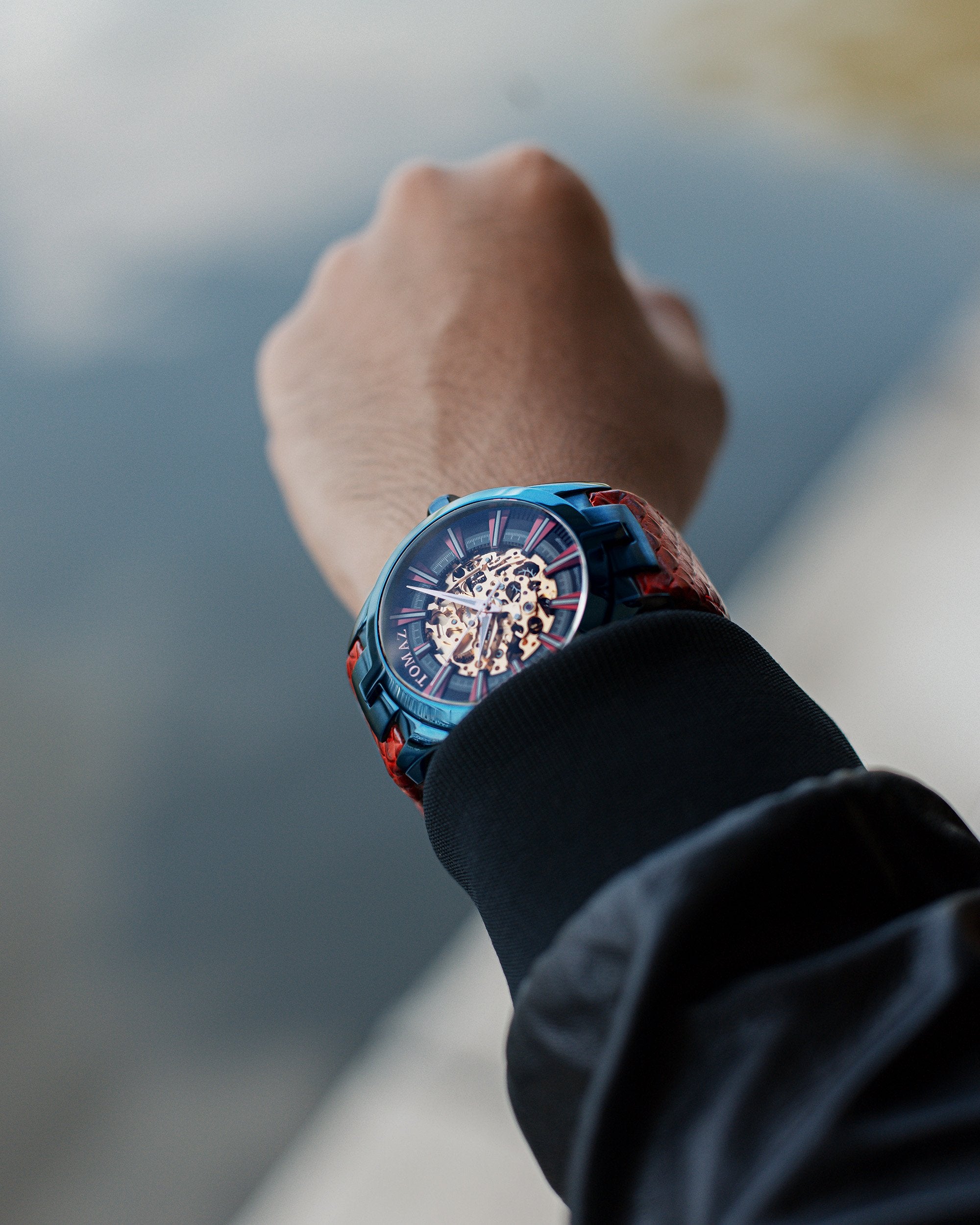 Skeletor TW003B-D2 (Black/Red) Red Salmon Leather Strap
