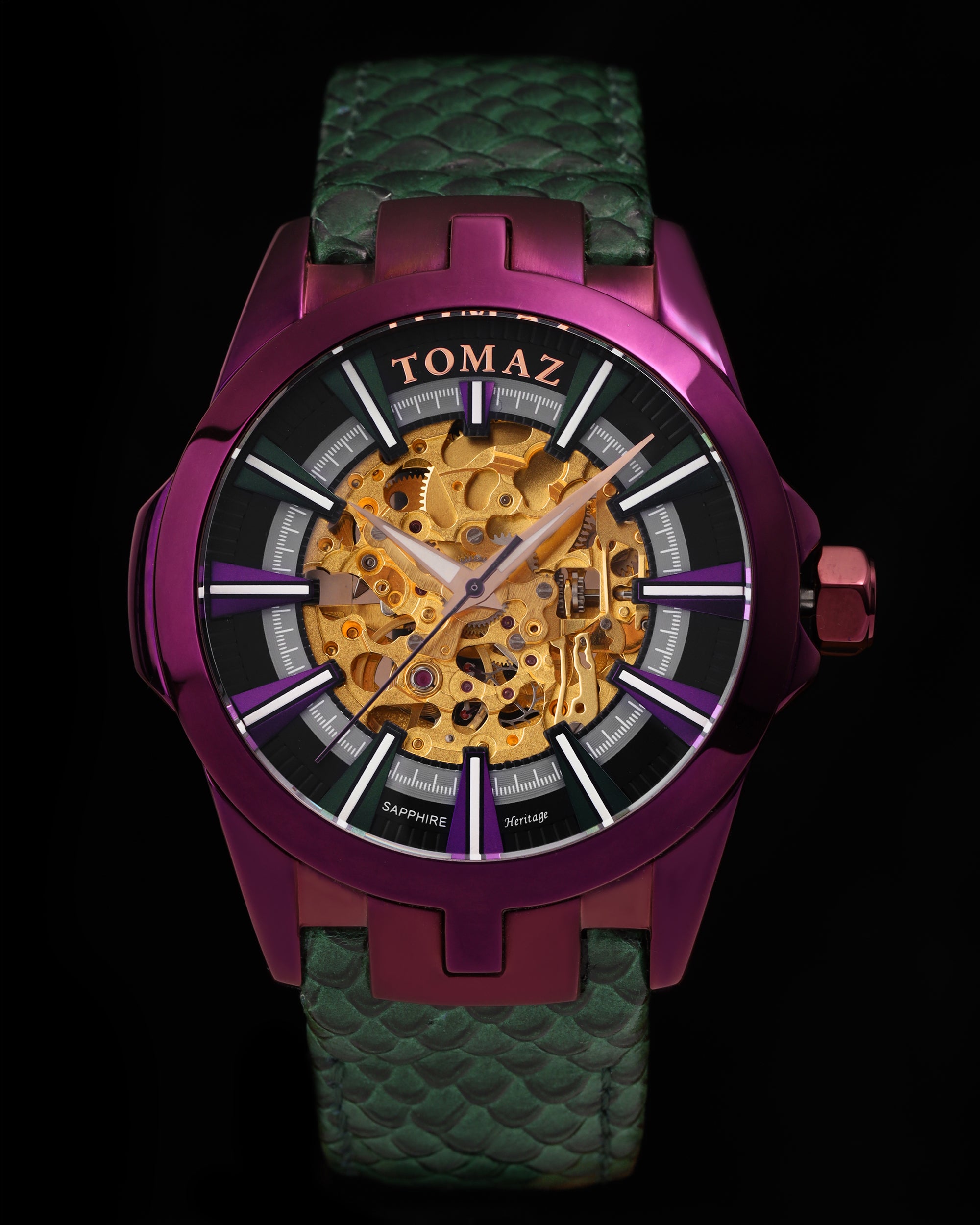 Skeletor TW003B-D5 (Ungu/Hijau) Tali Kulit Salmon Hijau