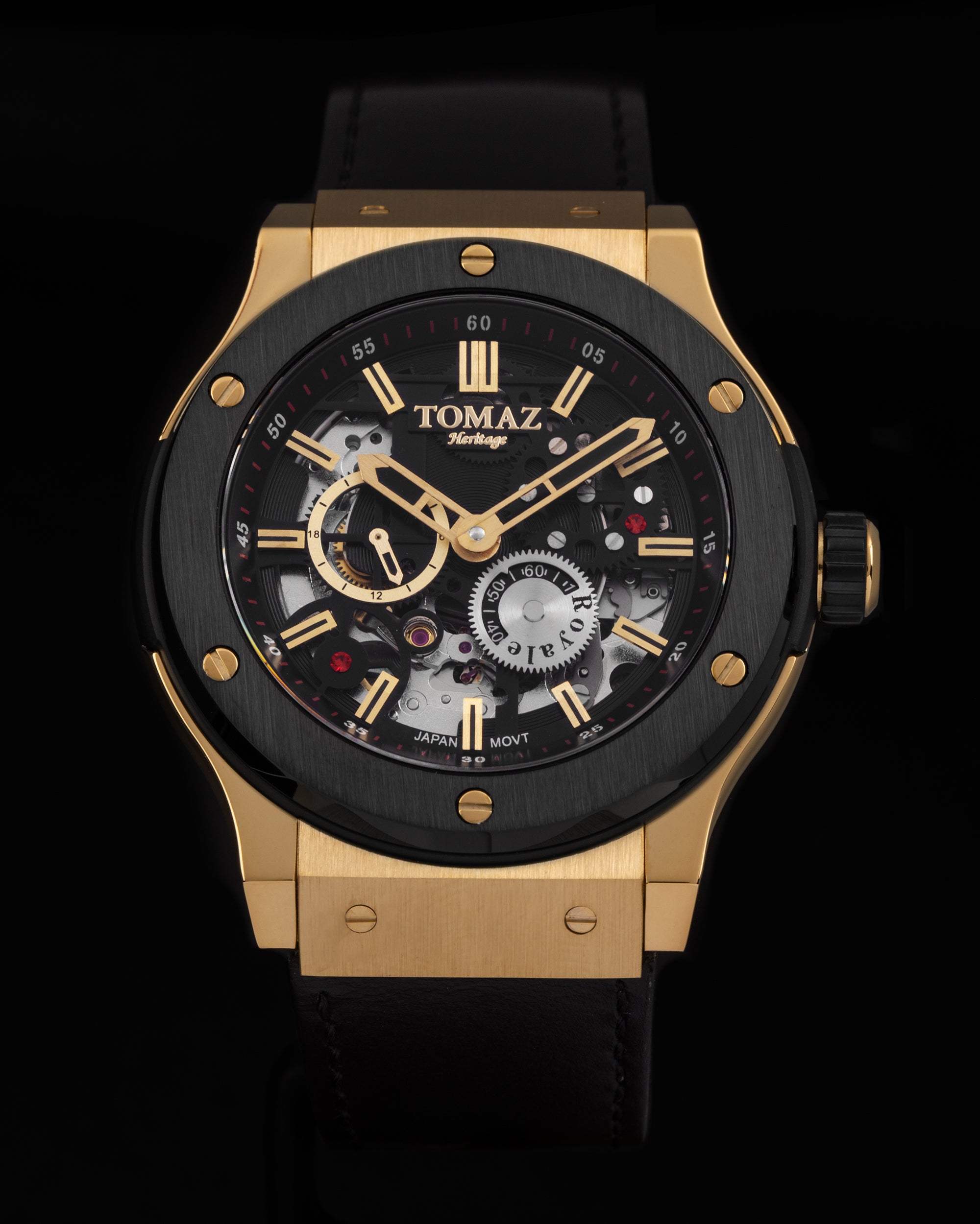 Jam Tangan Tomaz Lelaki TW014-D6 (Emas/Hitam) Tali Kulit Hitam