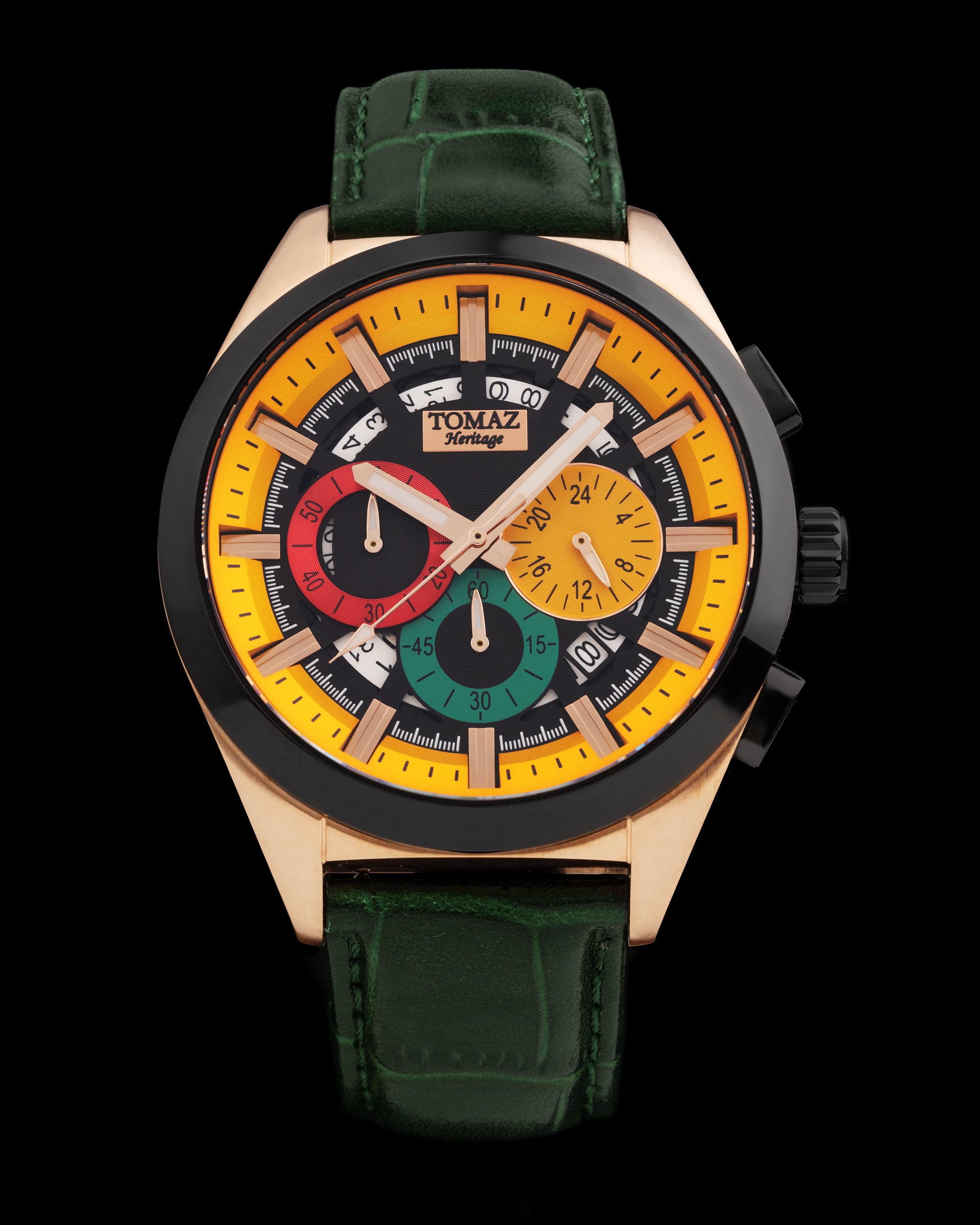 Romeo XXV TW025-D18 (Rosegold/Black/Yellow) Green Bamboo Leather Strap