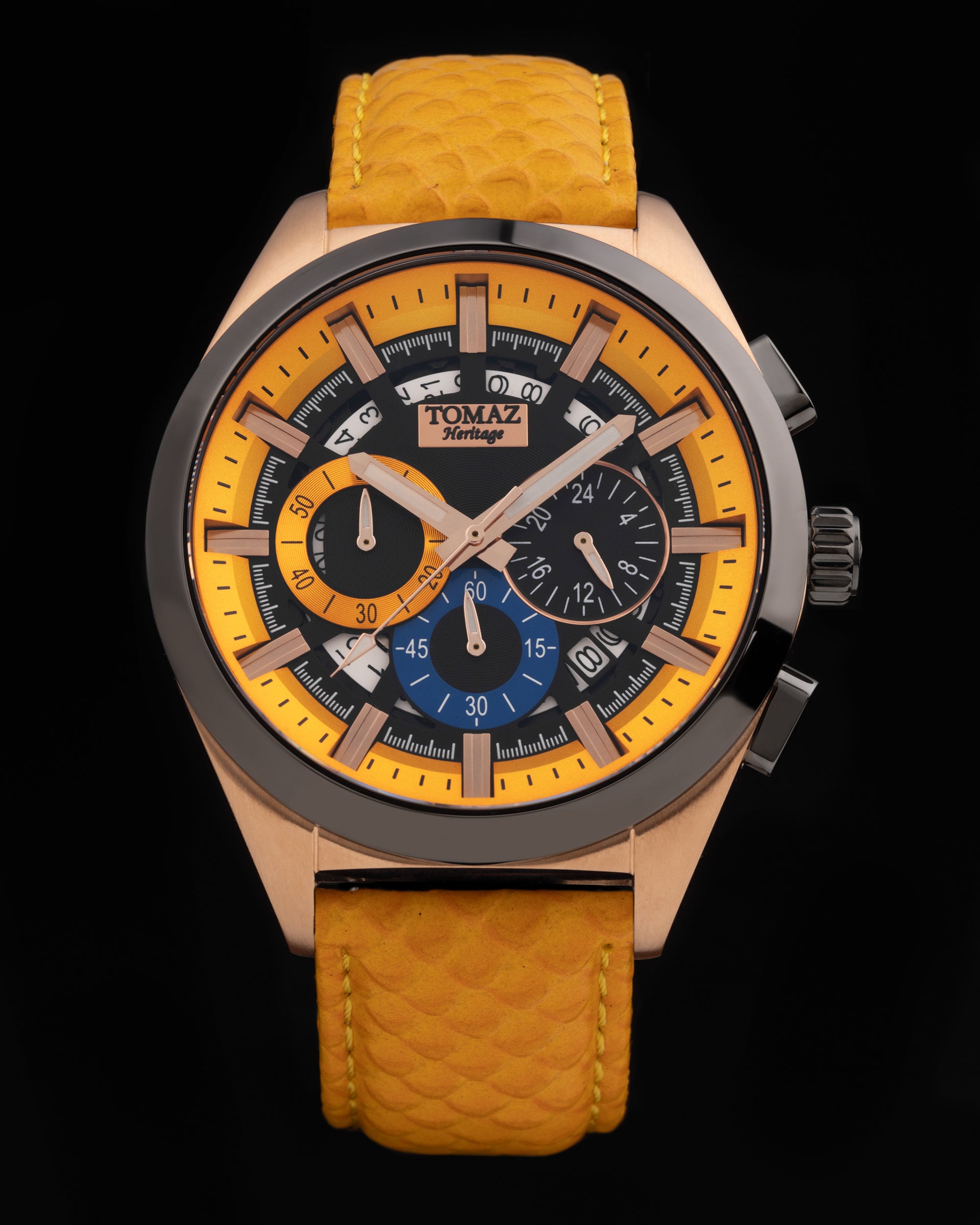 Romeo XXV TW025-D20 (Rosegold/Black/Yellow) Yellow Salmon Leather Strap