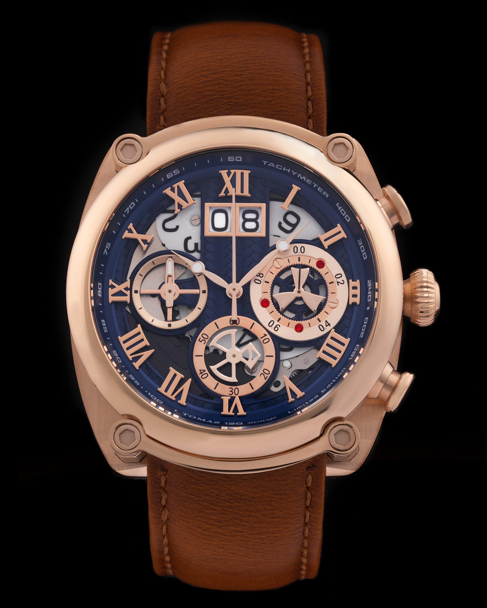 Xavier TW026-D3A (Rosegold/Biru) Tali Kulit Coklat