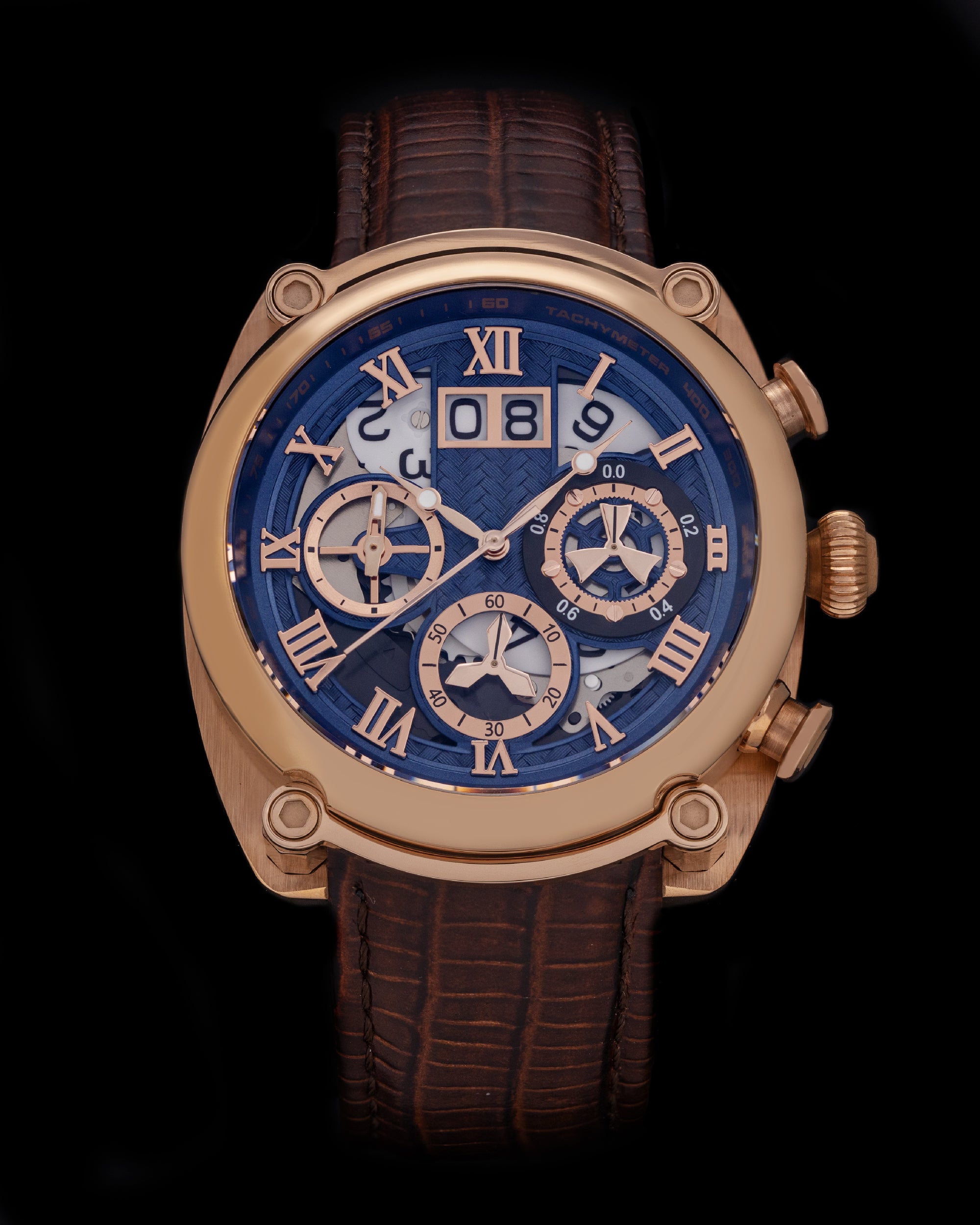 Xavier TW026-D3 (Rosegold/Blue) Coffee Armadillo Leather Strap
