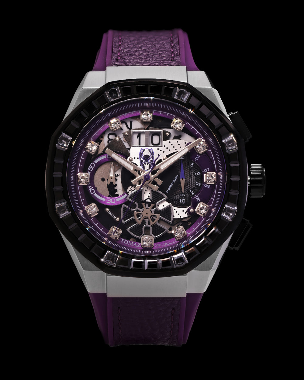 Marvel Black Panther TQ023D-D1 (Silver/Purple) with Black Crystal (Purple Leather with Silicone Strap)