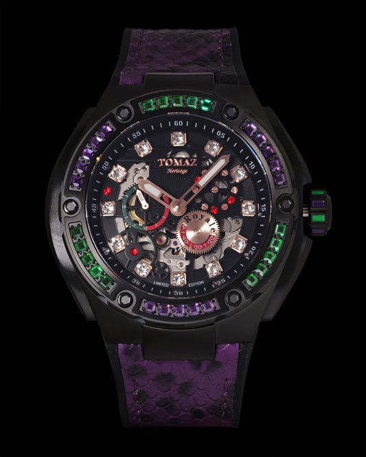 Royale XL TW027S-D15 (Black) with Swarovski (Purple Black Leather with Rubber Strap)