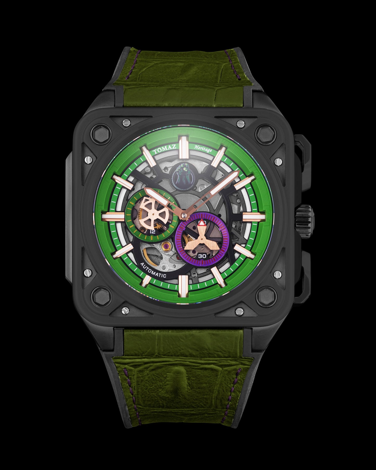 Marvel Hulk TW039-FD1 (Metal/Green) with Green Silicone and Leather Bamboo Strap