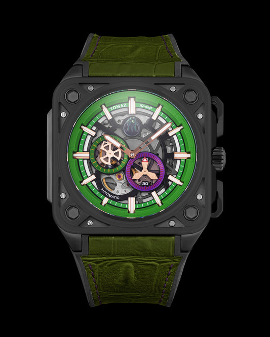 Marvel Hulk TW039-FD1 (Metal/Green) with Green Silicone and Leather Bamboo Strap