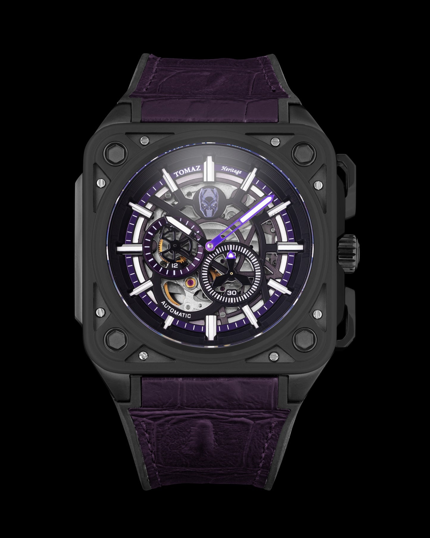 Marvel Wakanda TW039-DD1 (Metal/Purple) with Purple Silicone and Leather Bamboo Strap